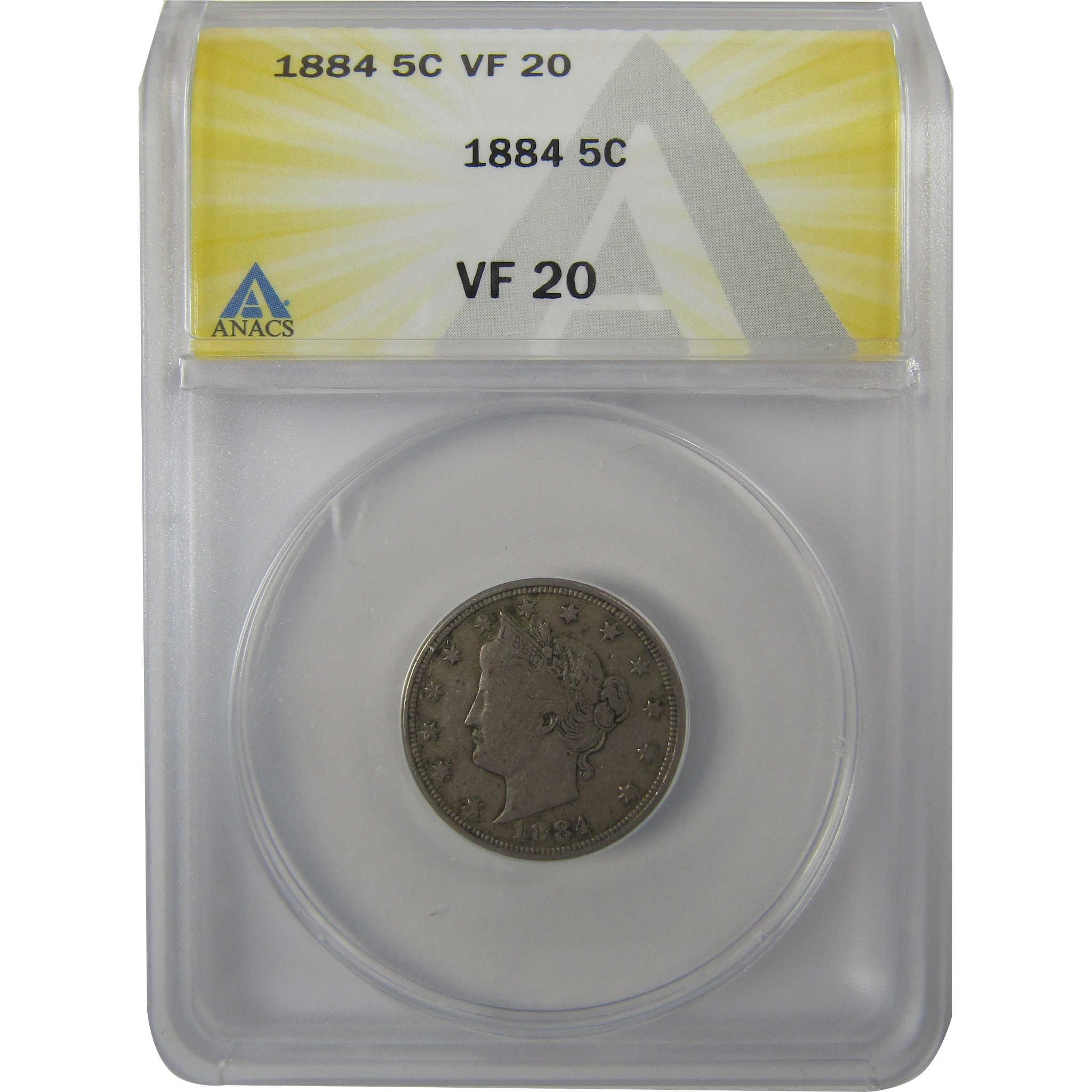 1884 Liberty Head V Nickel VF 20 ANACS 5c Coin SKU:I24900
