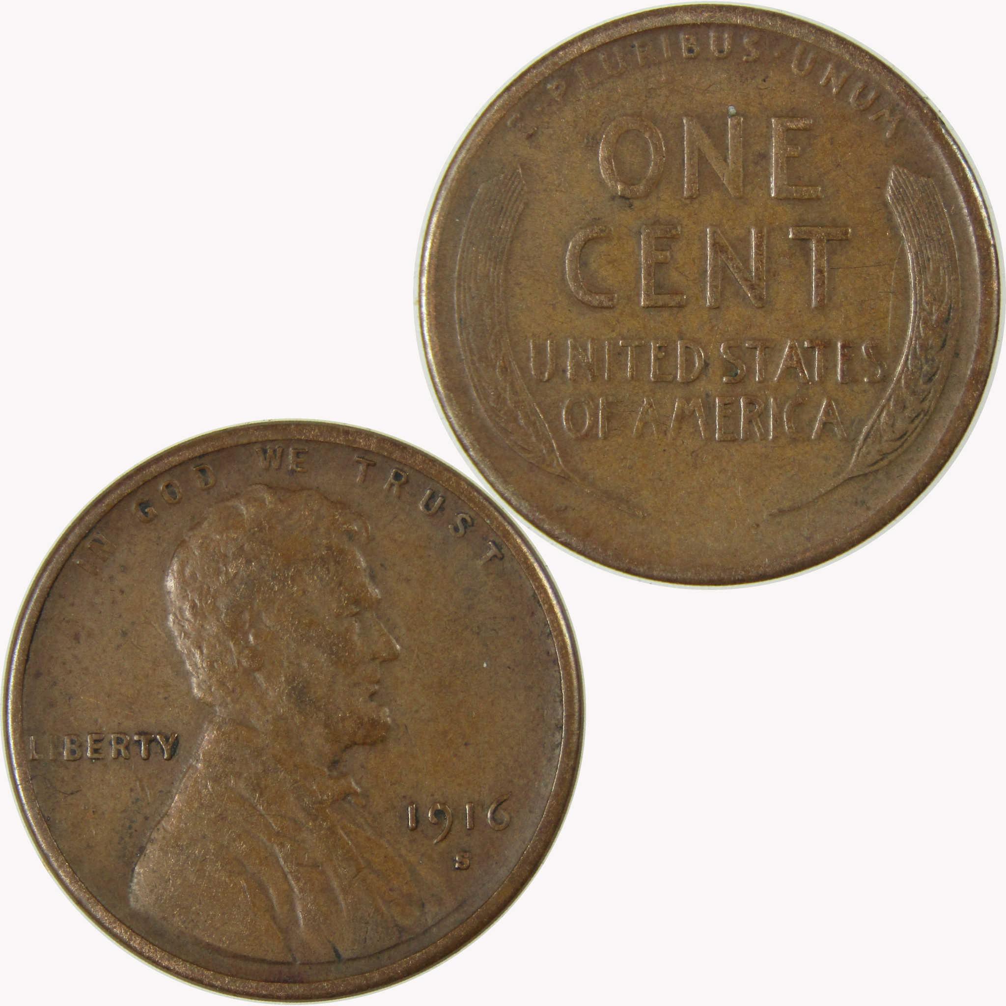 1916 S Lincoln Wheat Cent VF Very Fine Penny 1c Coin SKU:I25847