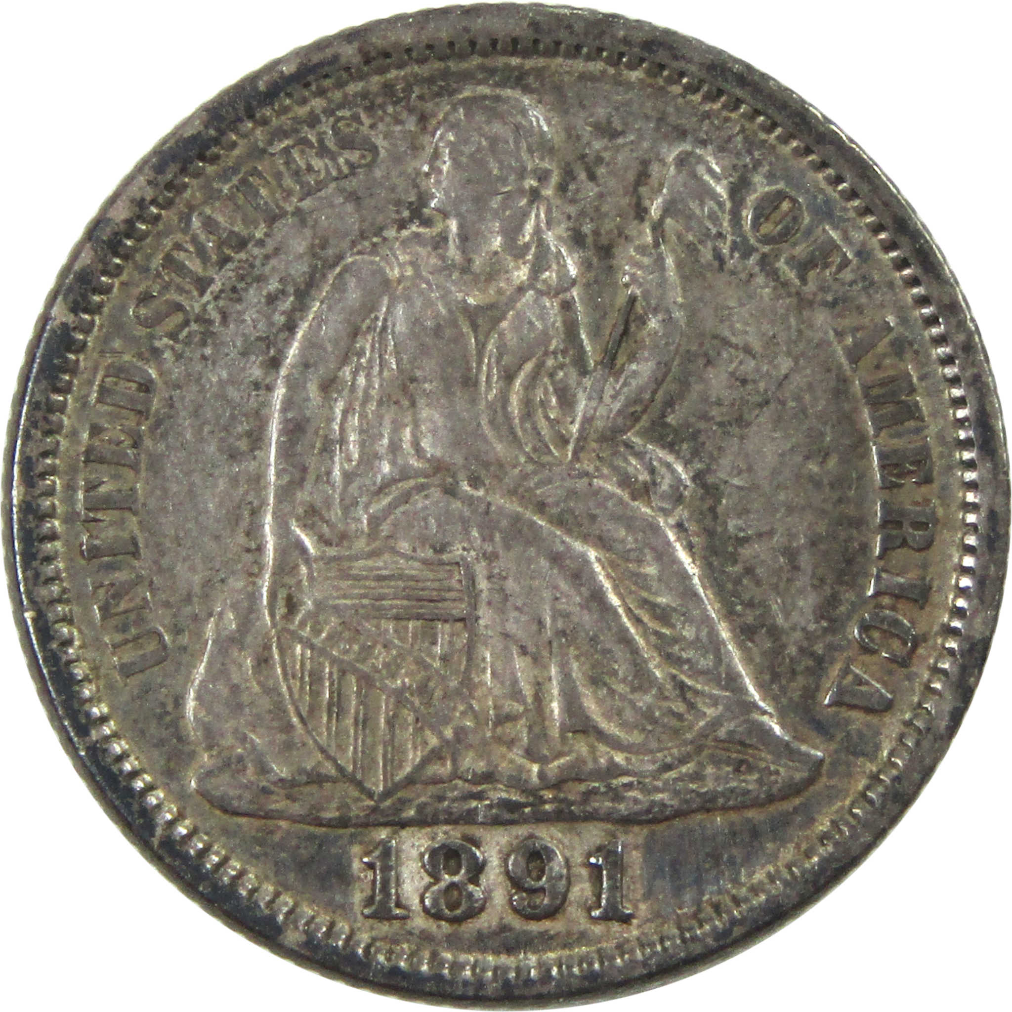 1891 Seated Liberty Dime AU About Uncirculated Silver 10c SKU:I13900