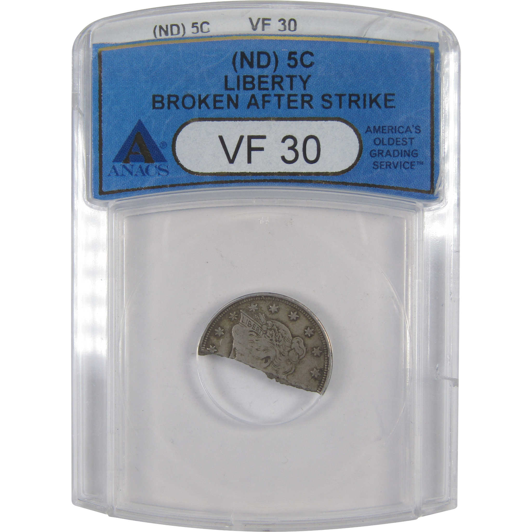 Liberty Head V Nickel VF 30 ANACS Broken After Strike SKU:I17640