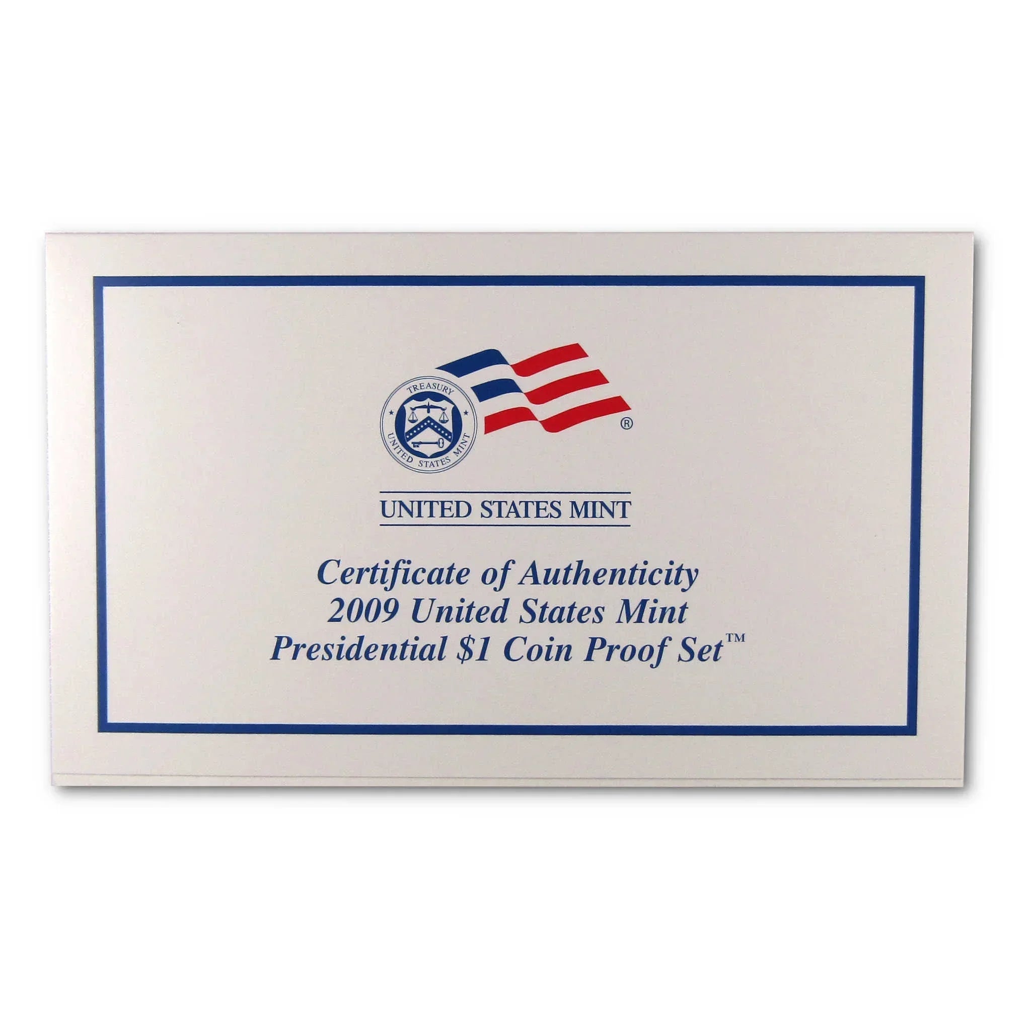 2009 United States Mint Presidential $1 Coin Proof Set certificate of authenticity