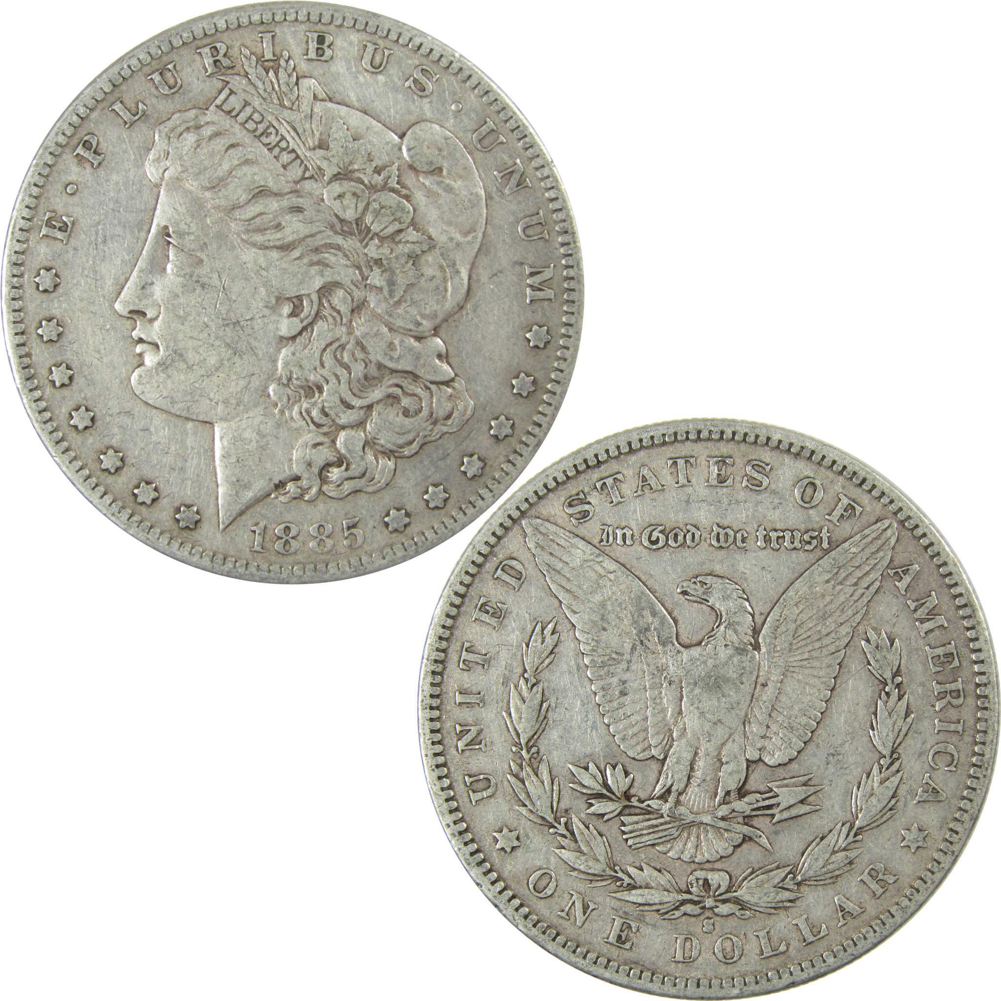 1885 S Morgan Silver Dollar VF Very Fine $1 Coin Collectible SKU:CP653 - Morgan coin - Morgan silver dollar - Morgan silver dollar for sale - Profile Coins & Collectibles