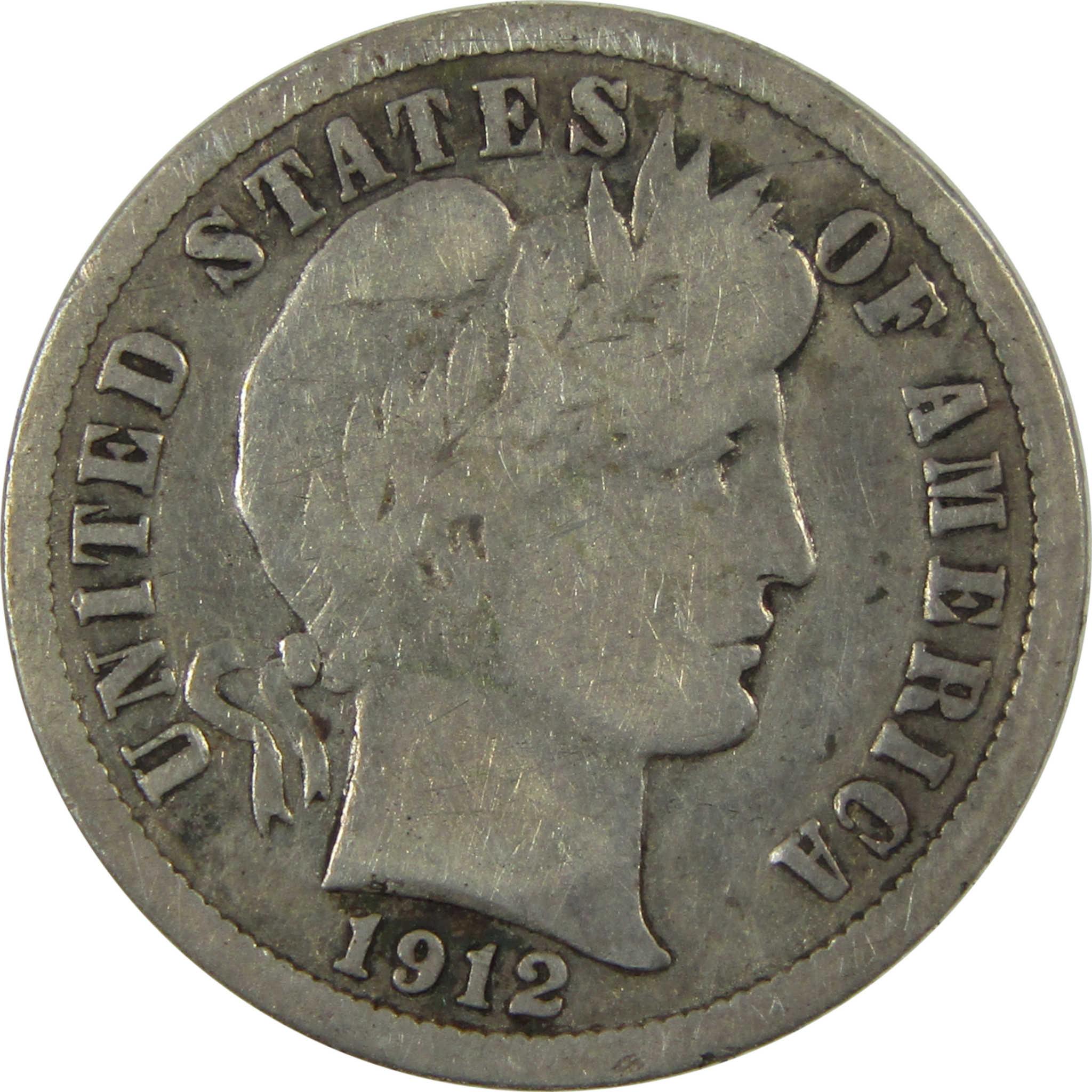 1912 S Barber Silver Dime VG Very Good Details 10c Coin SKU:CP1342