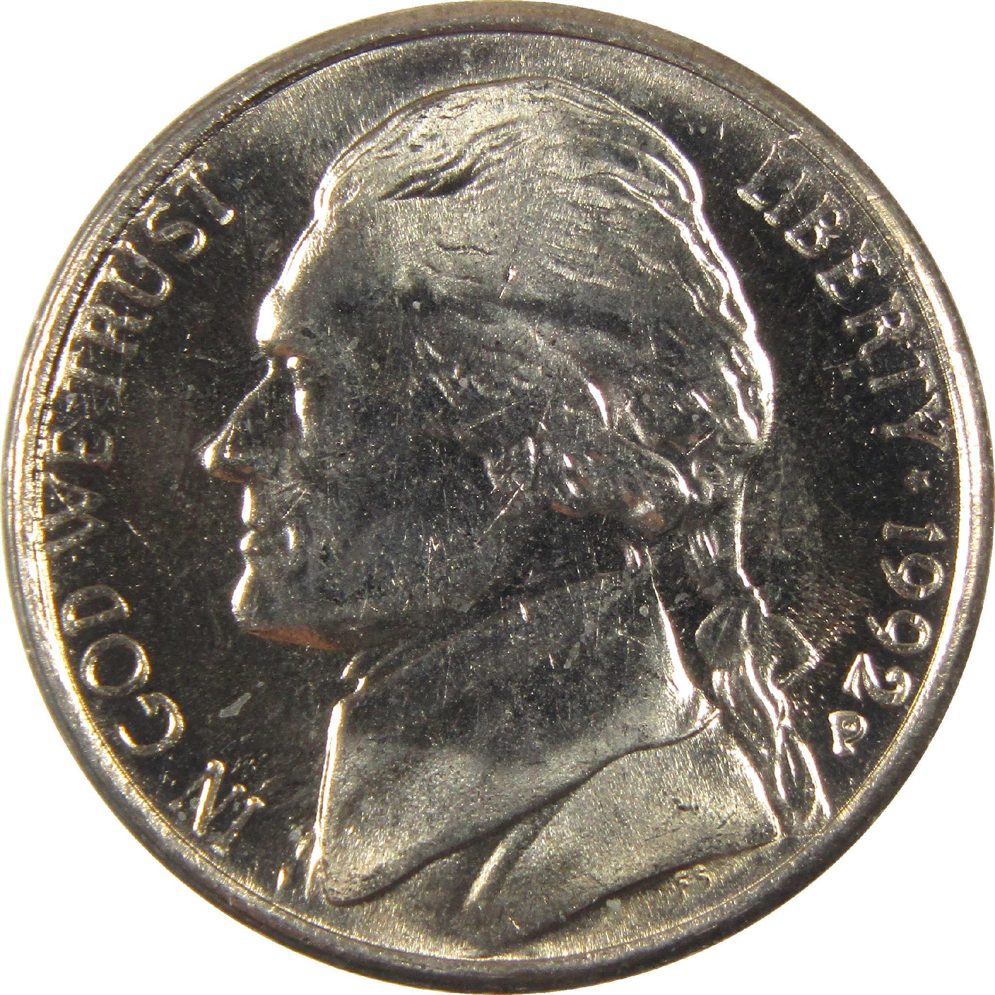 1992 P Jefferson Nickel Uncirculated 5c Coin