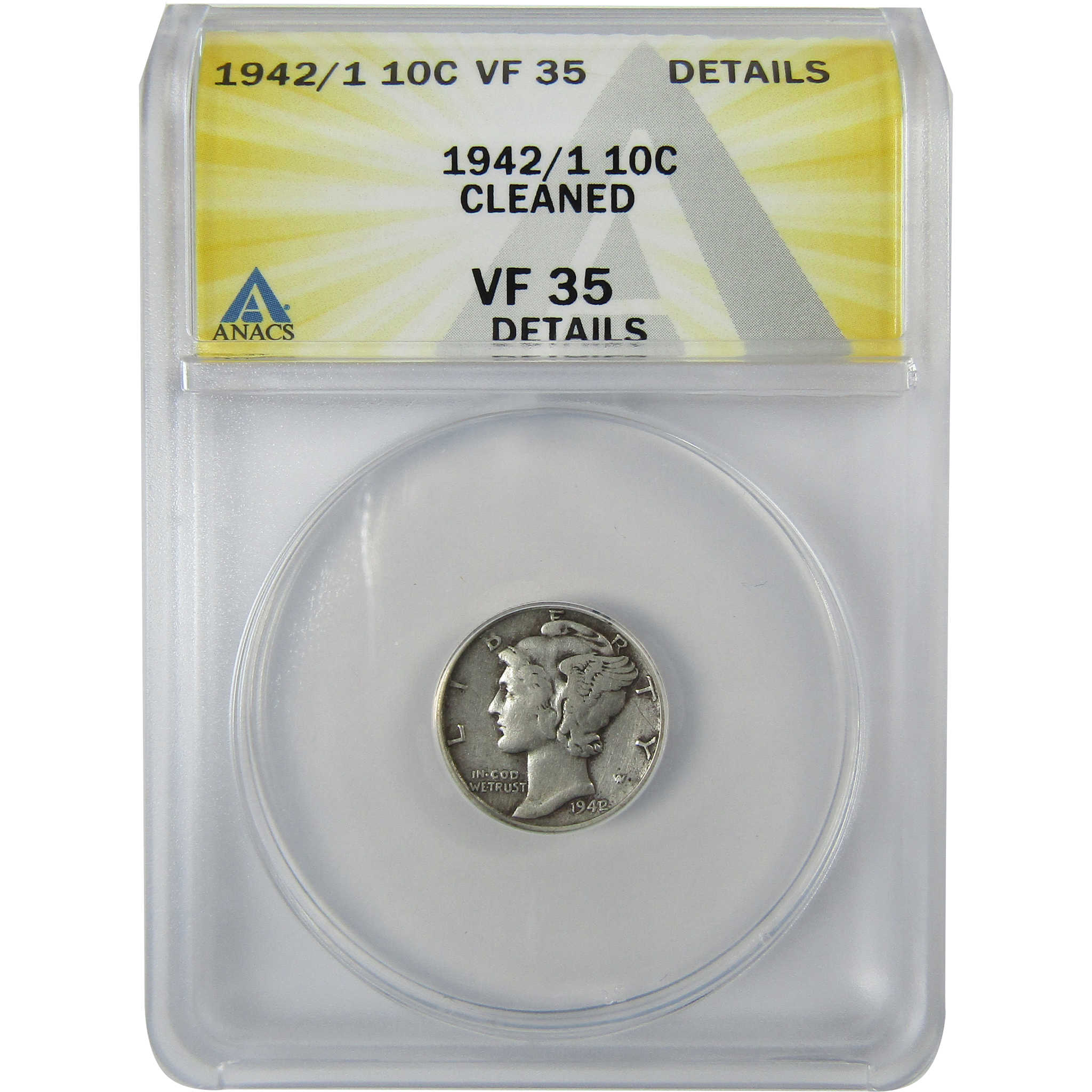 1942/1 Mercury Silver Dime VF 35 Details ANACS 10c Coin SKU:CP765