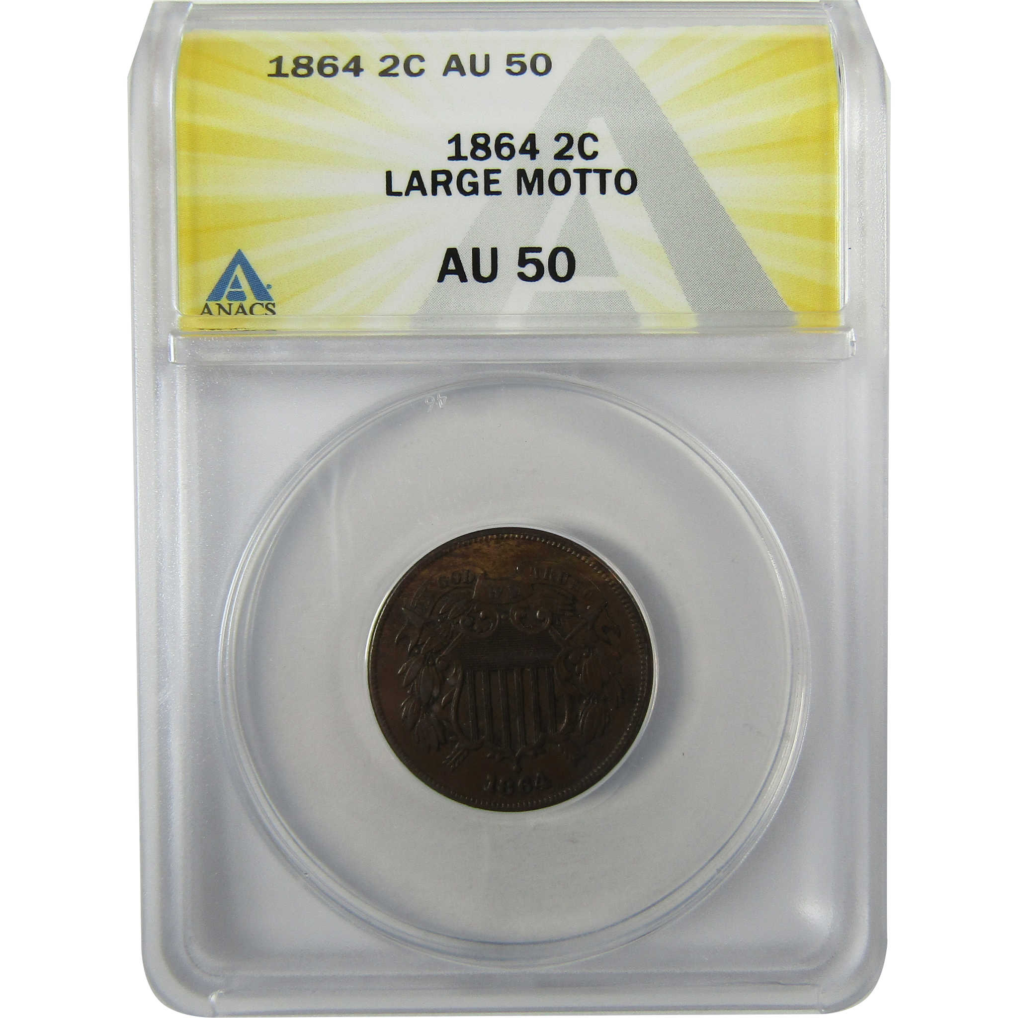 1864 Large Motto Two Cent Piece AU 50 ANACS 2c Coin SKU:I27983