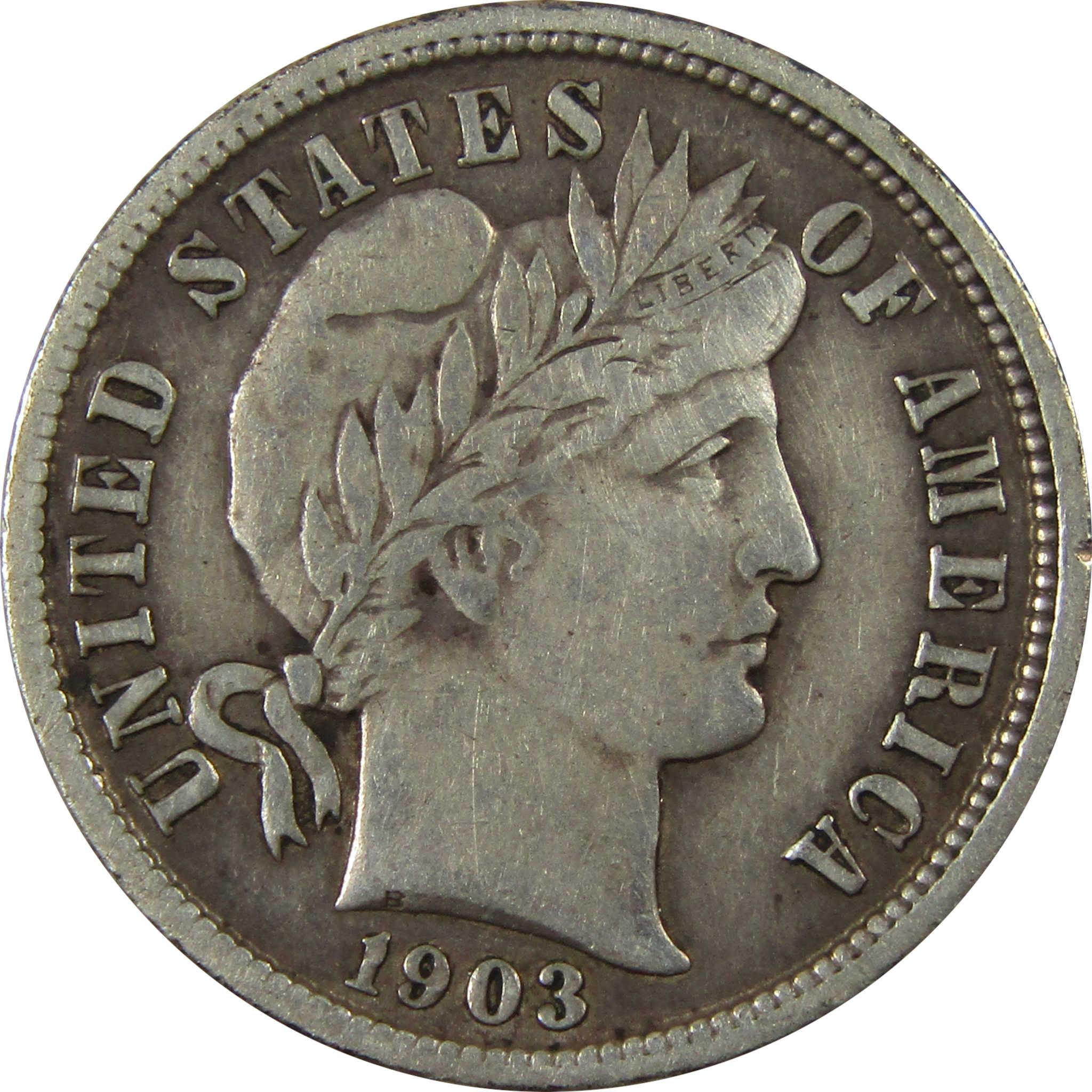 1903 Barber Silver Dime VF Very Fine Details 10c Coin SKU:CP1351