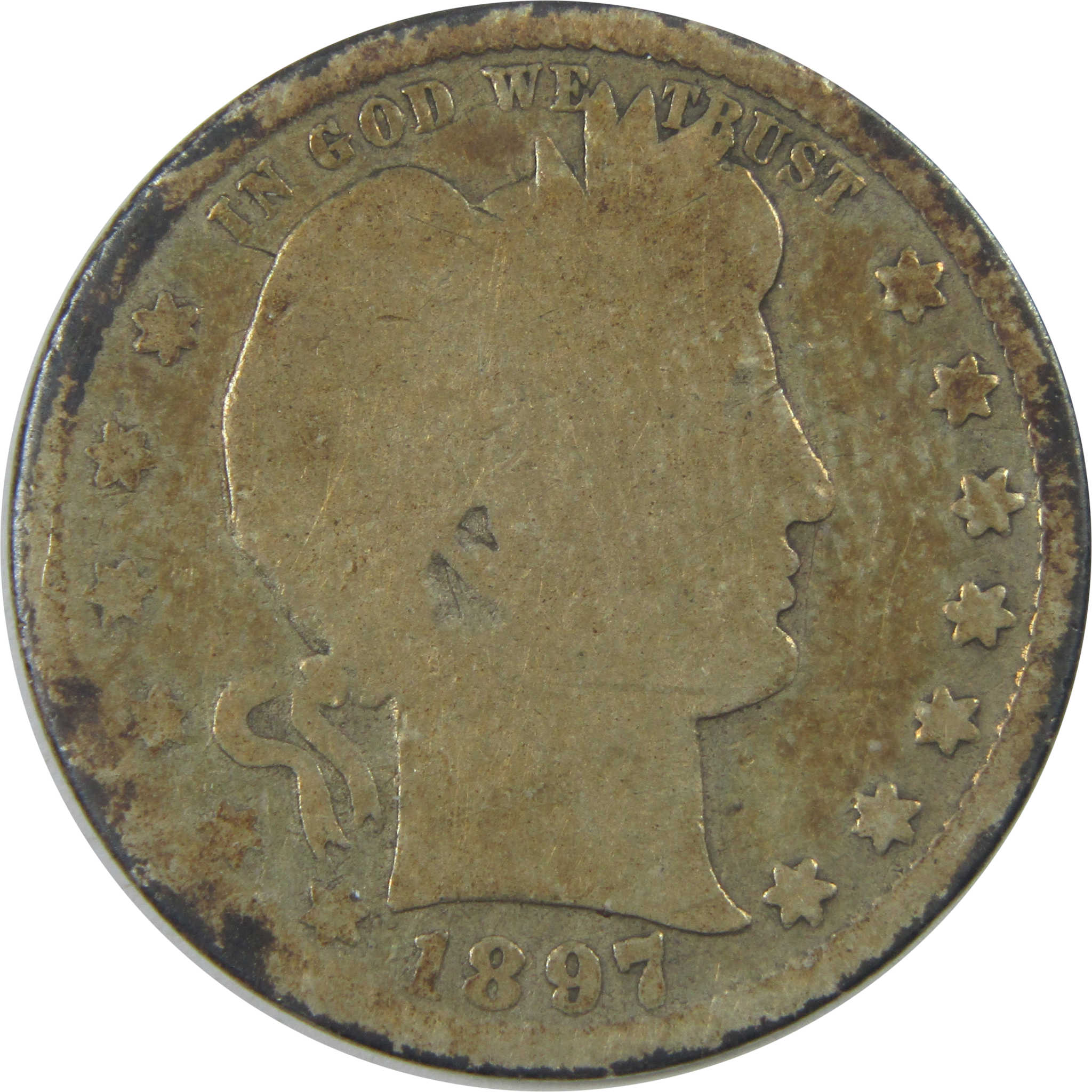 1897 S Barber Quarter AG About Good Silver 25c Coin SKU:I15435