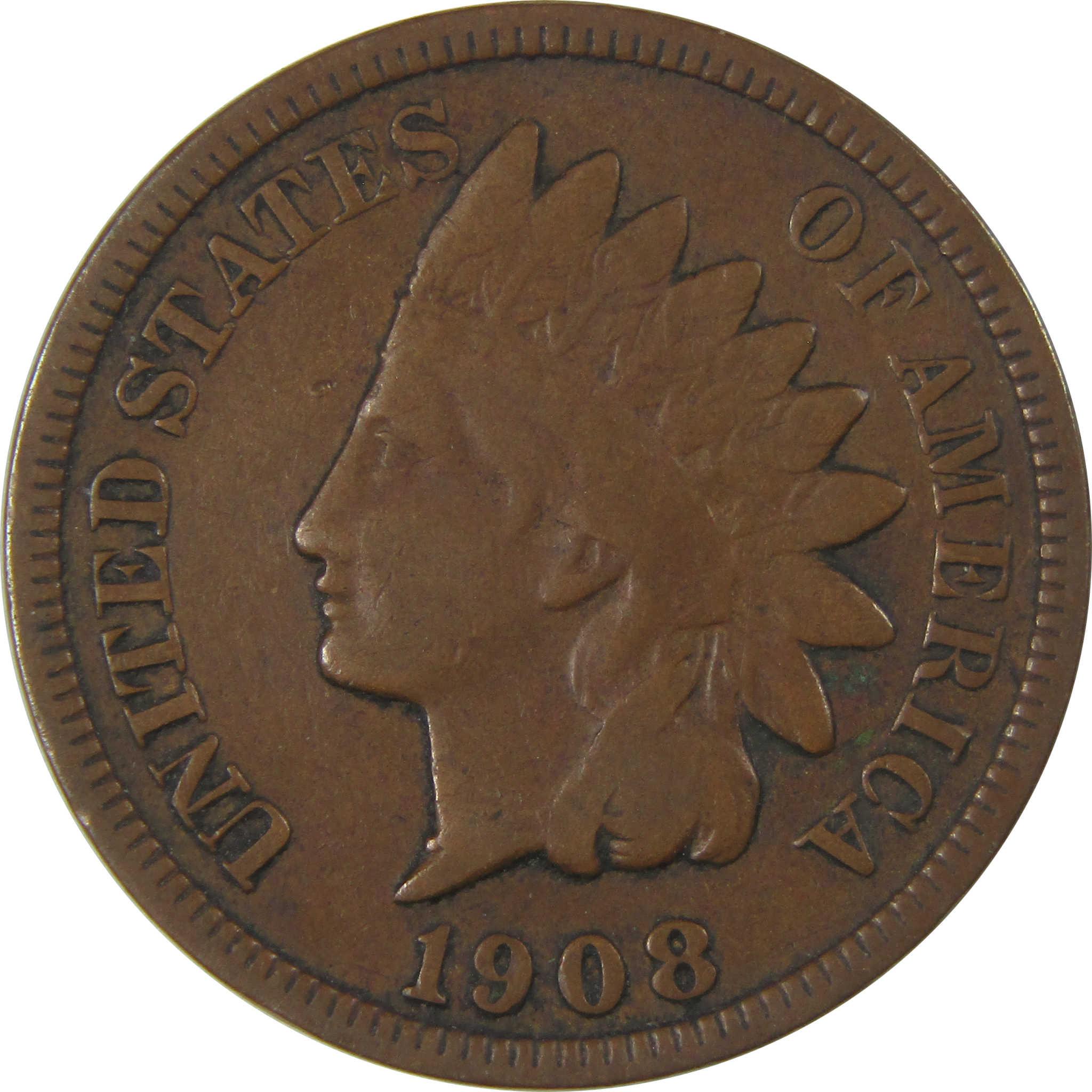 1908 S Indian Head Cent VG Very Good Penny 1c Coin SKU:I24280