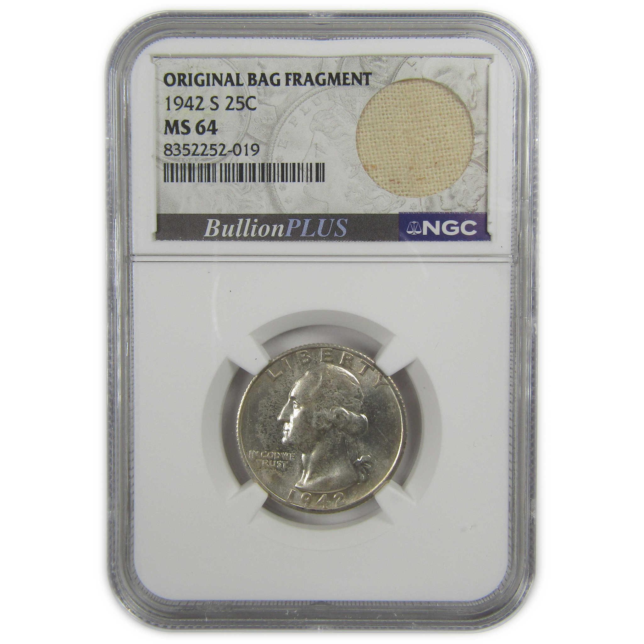 1942 S Washington Quarter MS 64 NGC Silver Bag Fragment SKU:I20614