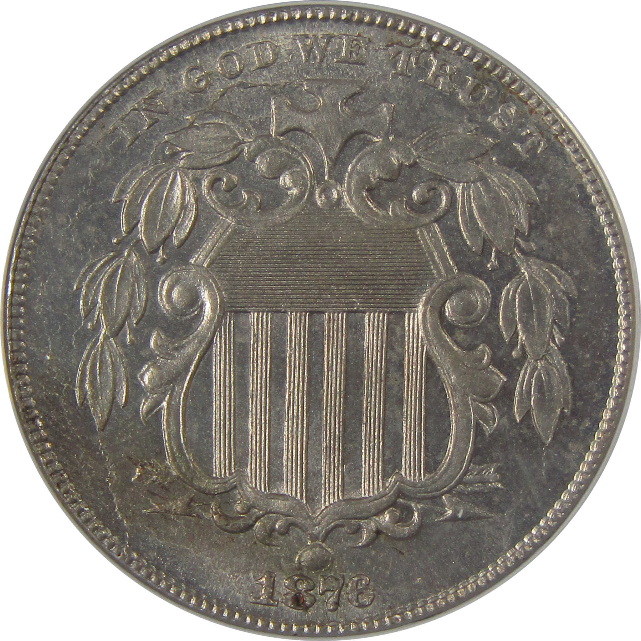 1876 Shield Nickel MS 63 ANACS Uncirculated 5c Coin SKU:I23686