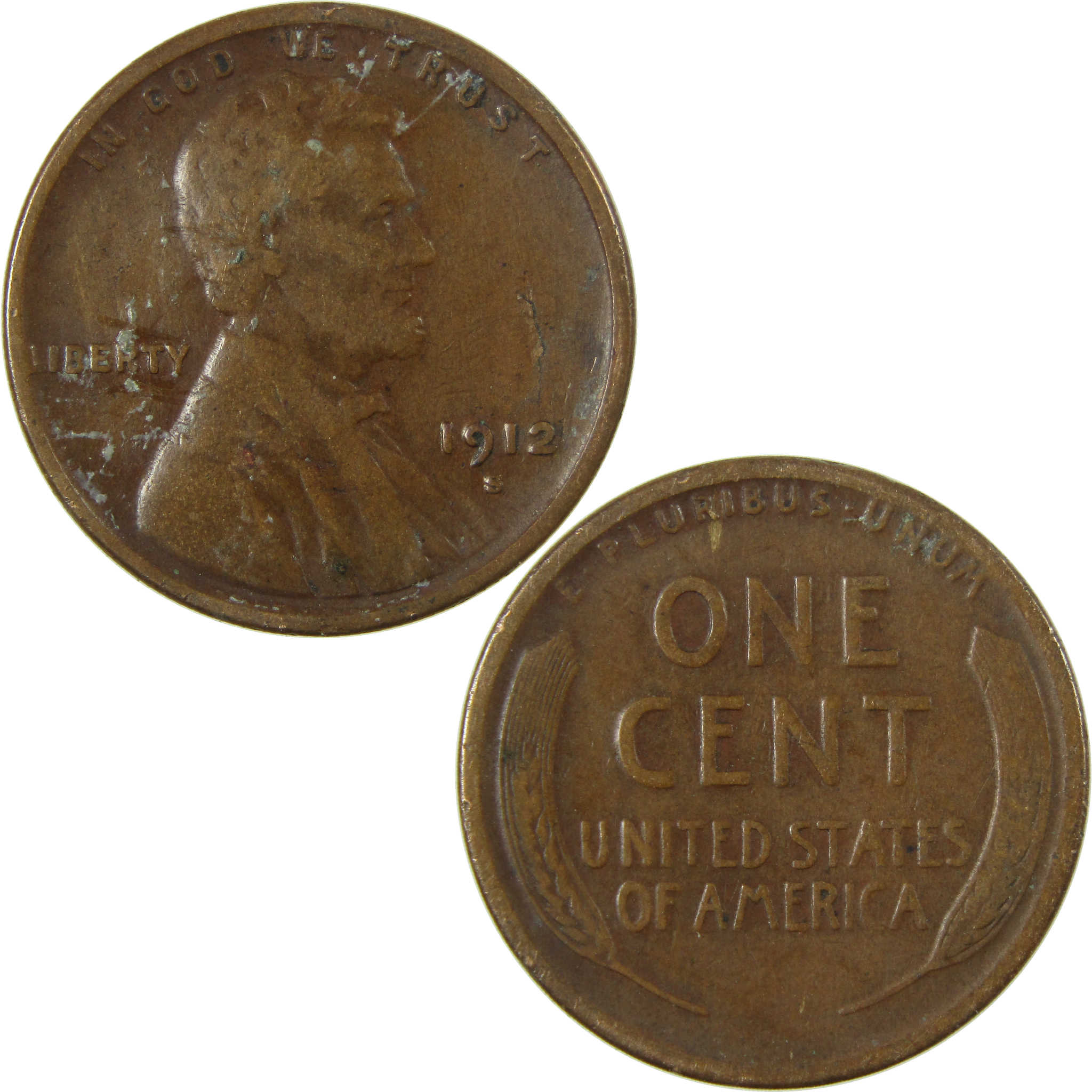 1912 S Lincoln Wheat Cent F Fine Penny 1c Coin SKU:I26854
