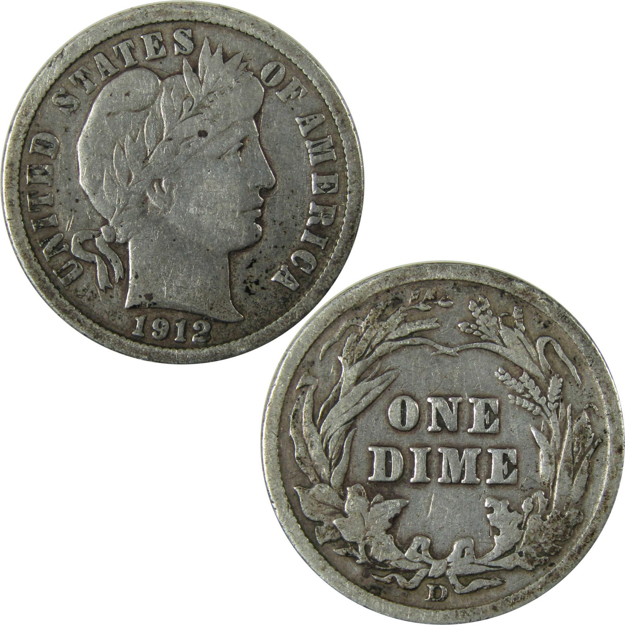 1912 D Barber Silver Dime F Fine Details 10c Coin SKU:CP968