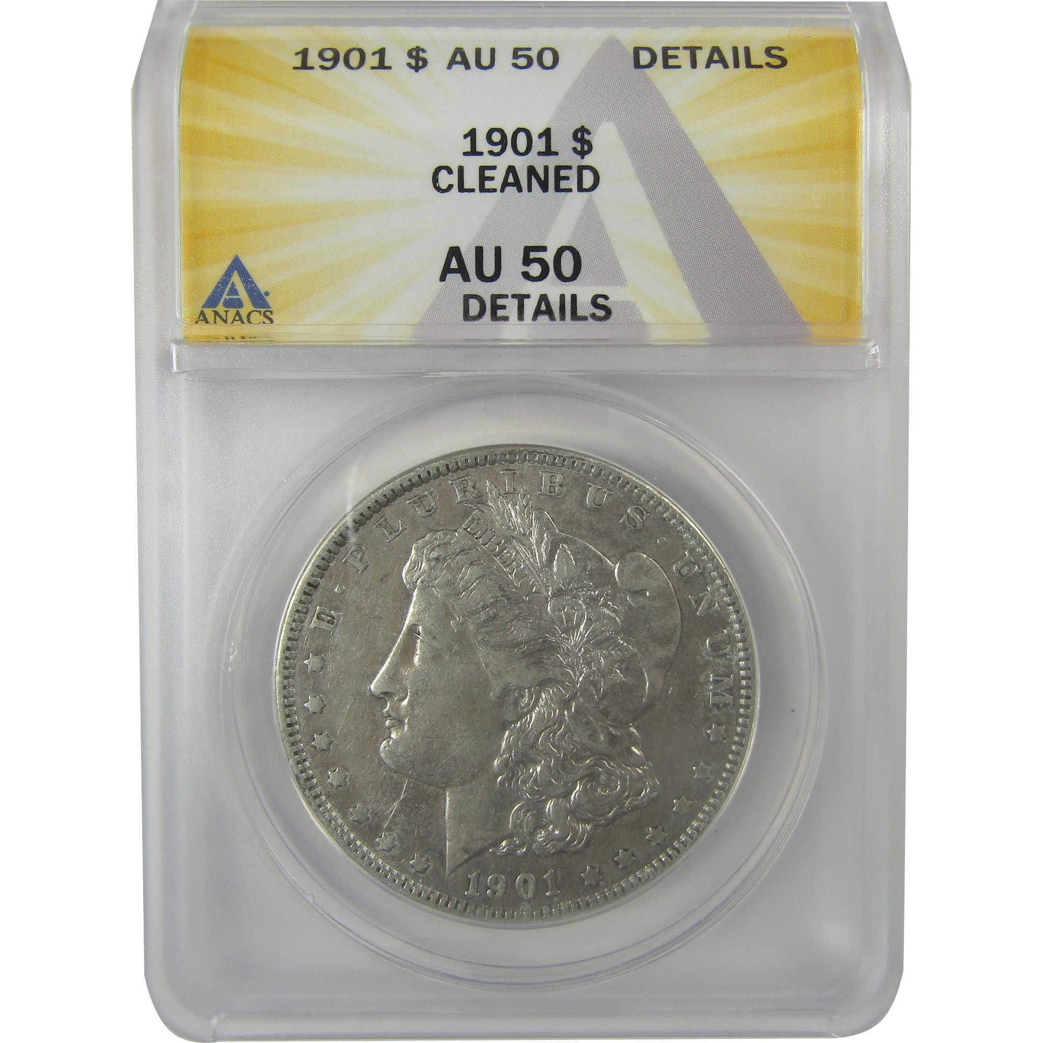 1901 Morgan Dollar AU 50 Details ANACS Silver $1 Coin SKU:I21266 - Morgan coin - Morgan silver dollar - Morgan silver dollar for sale - Profile Coins & Collectibles