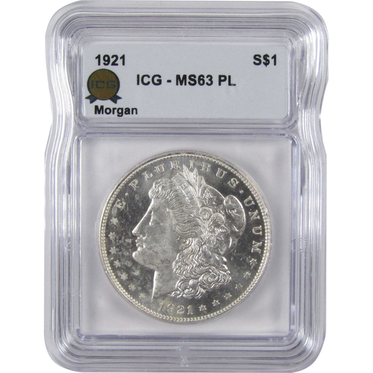 1921 Morgan Silver Dollar MS 63 PL ICG Proof-Like $1 Coin SKU:I29129