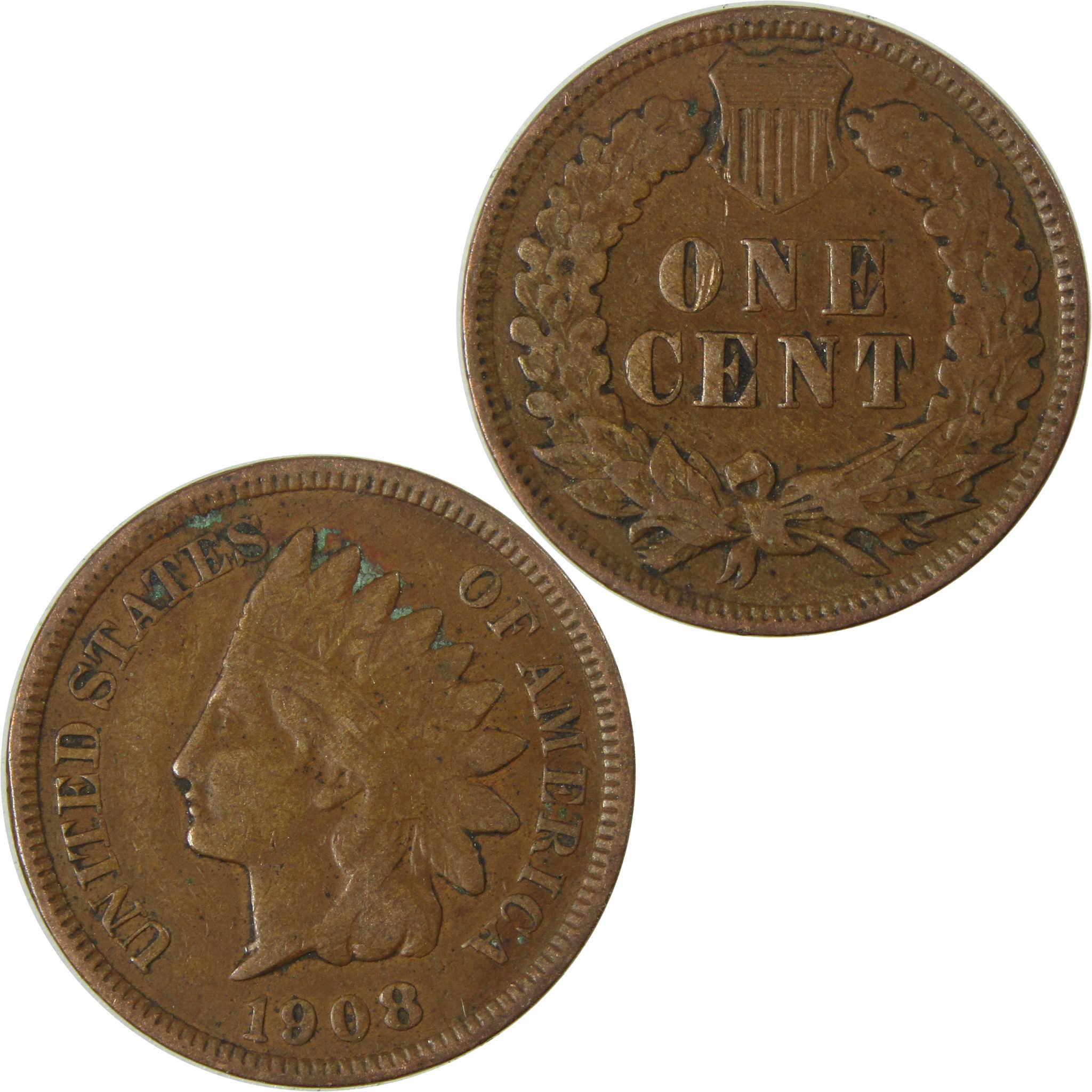 1908 Indian Head Cent VF Very Fine Penny 1c Coin SKU:I27005