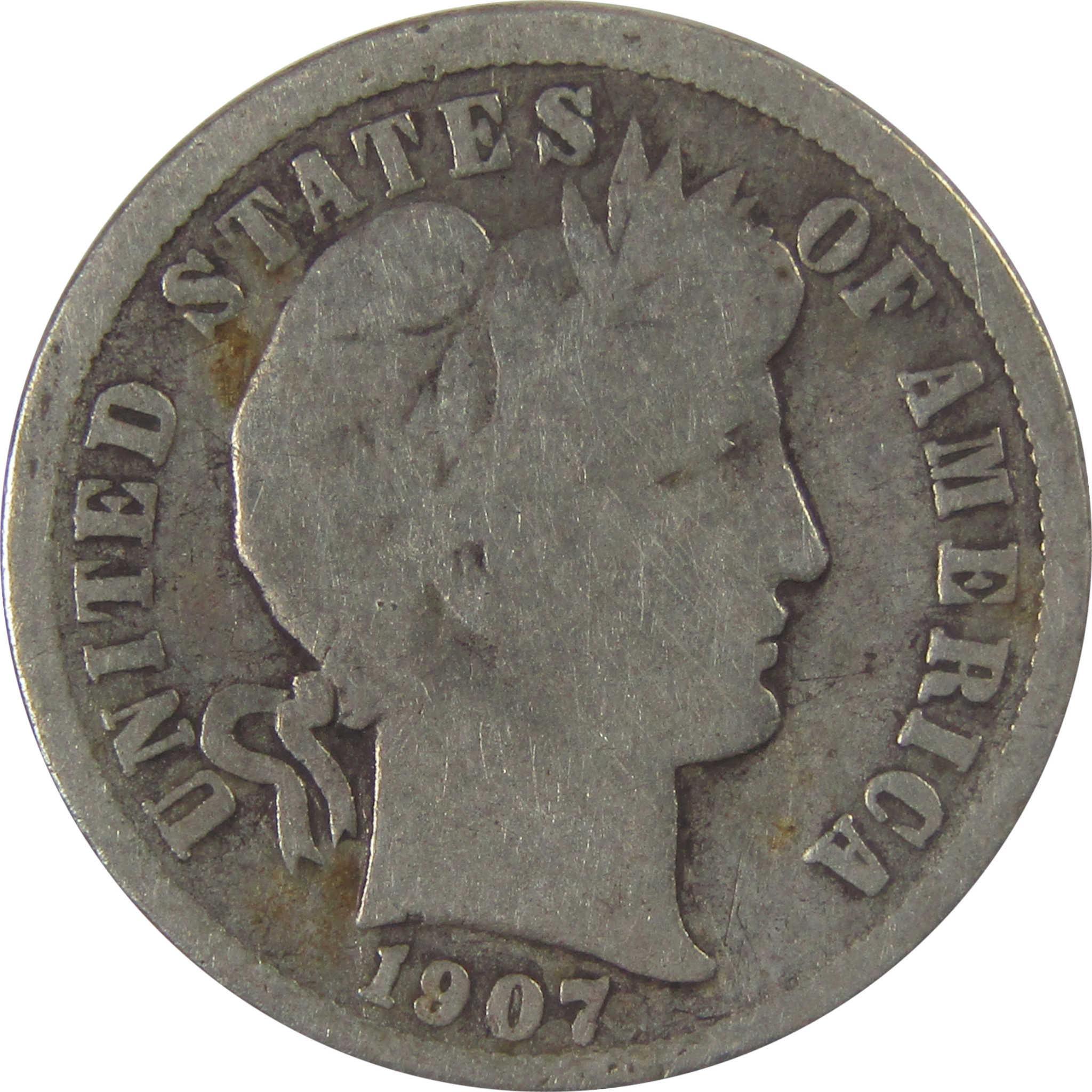 1907 Barber Silver Dime G Good 10c Coin SKU:I25146