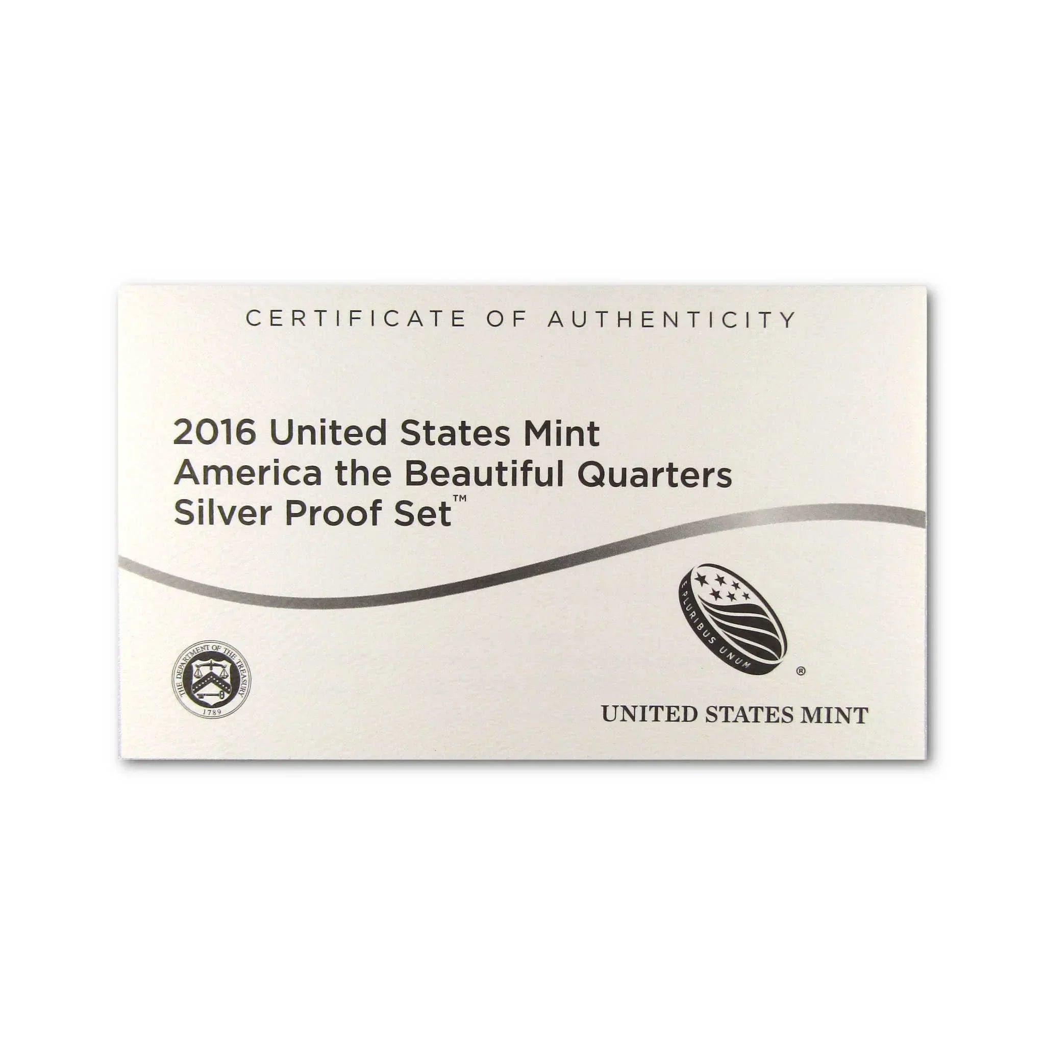 2016 US Mint America the Beautiful Quarters Silver Proof Set certificate of authenticity