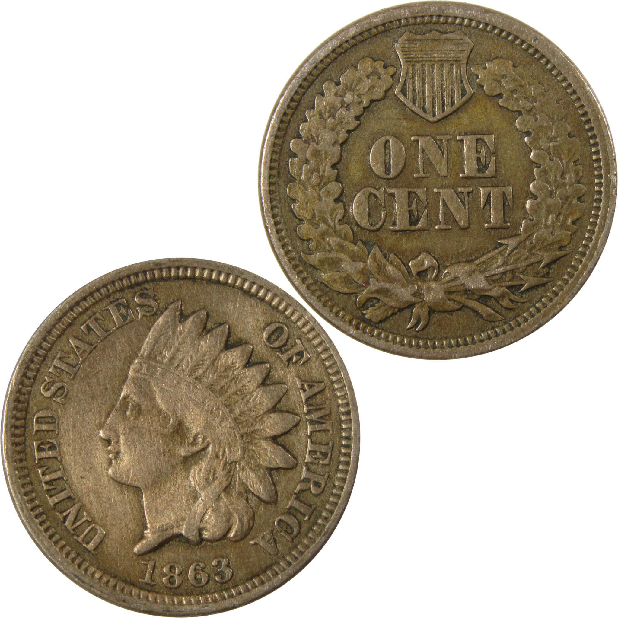 1863 Indian Head Cent VF Very Fine Details Penny 1c Coin SKU:CP1173