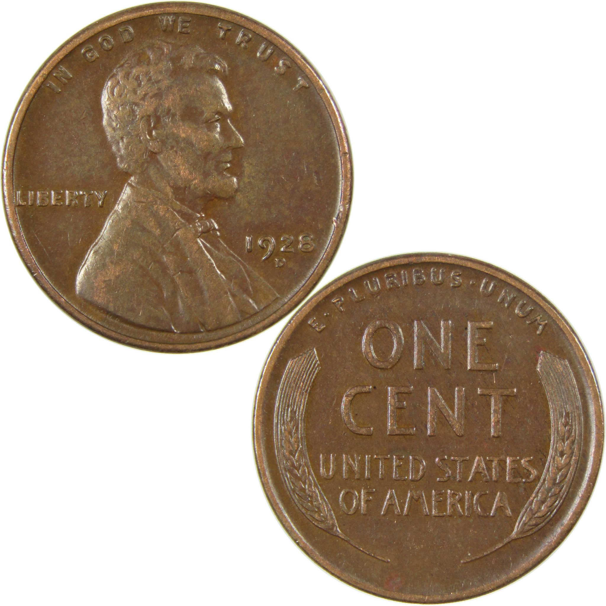 1928 D Lincoln Wheat Cent VF Very Fine Penny 1c Coin SKU:I27610