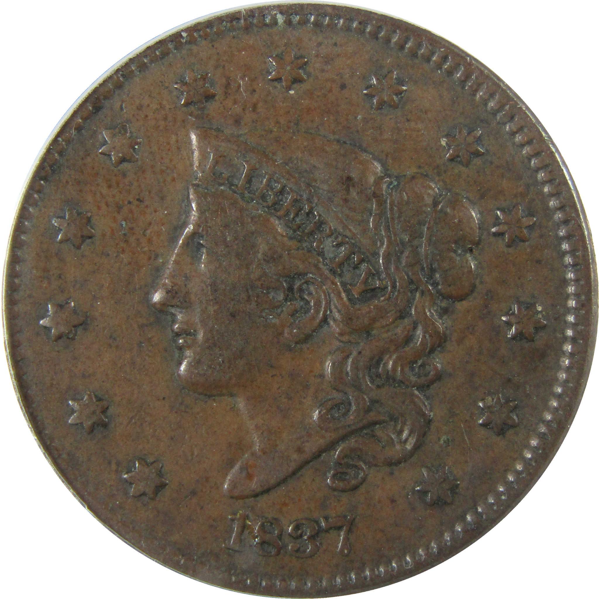 1837 Plain Cord Medium Letters Coronet Lrg 1c VF 25 ANACS SKU:I28030