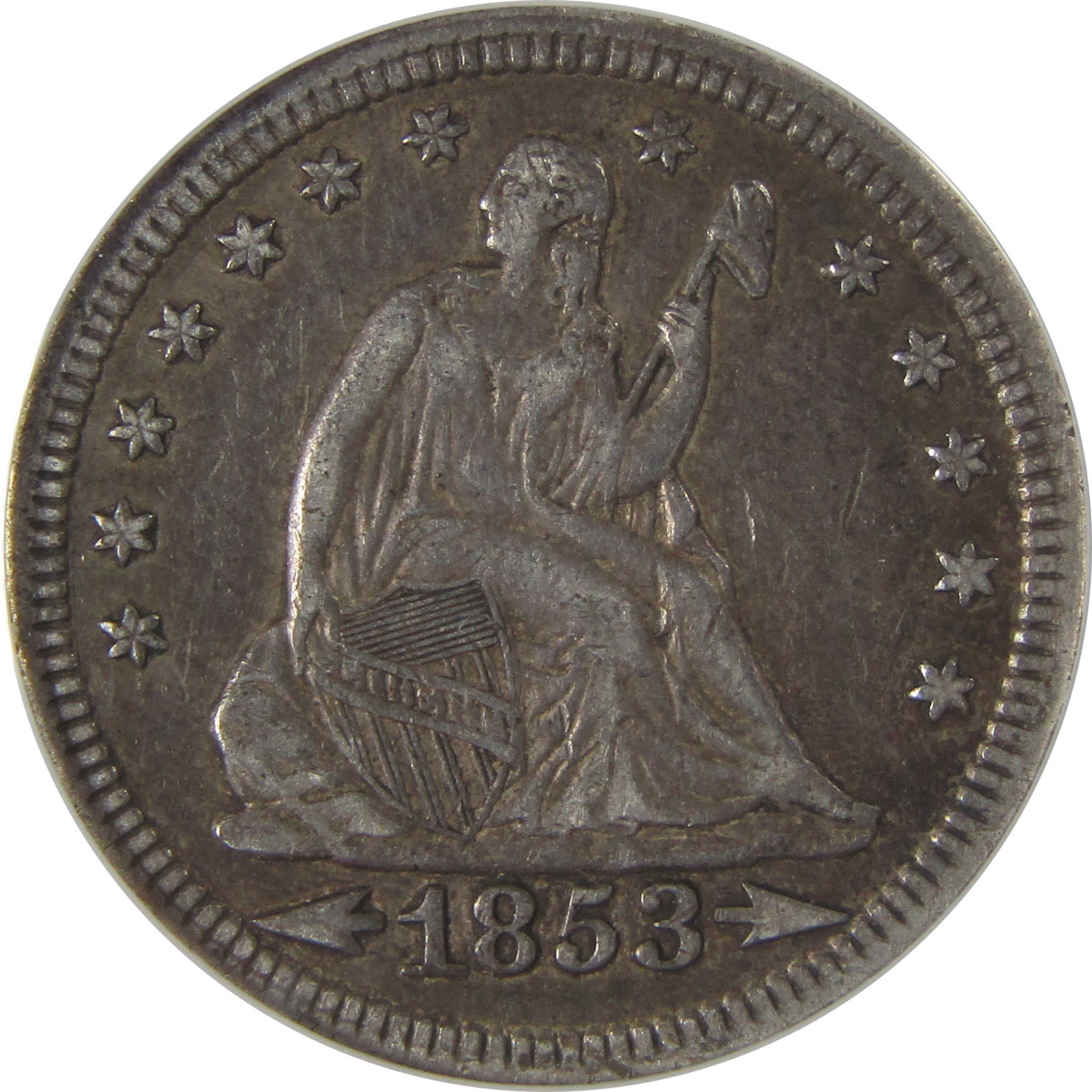1853 3/4 FS-301 Briggs-1A Seated Liberty Quarter EF40 ANACS SKU:I23619