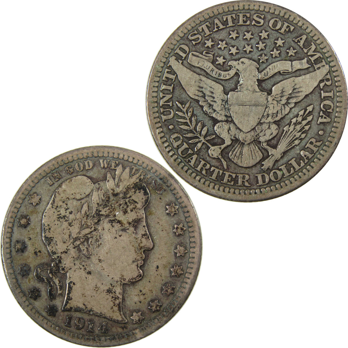 1914 Barber Silver Quarter F Fine 25c Coin Collectible SKU:I28522