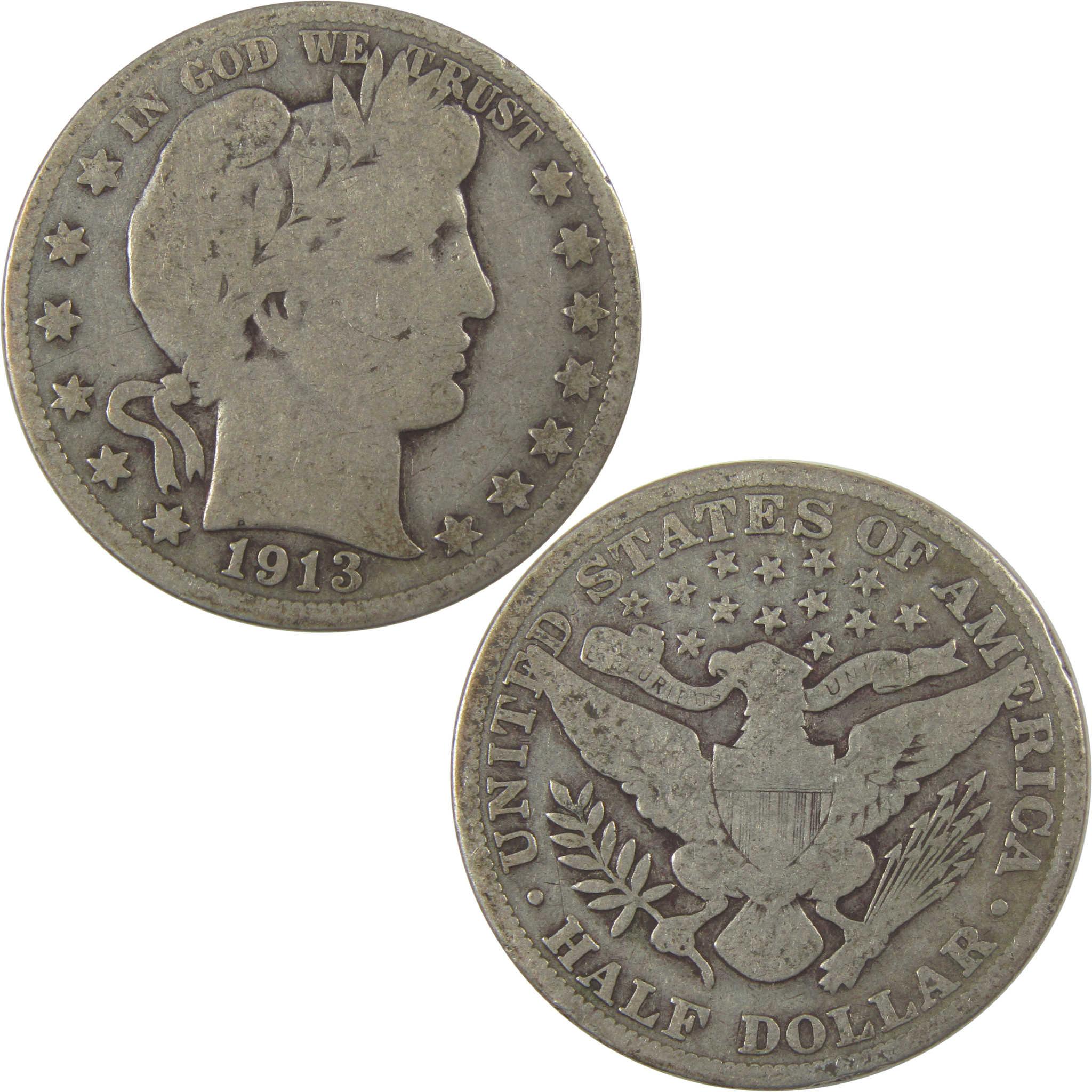 1913 Barber Silver Half Dollar VG Very Good 50c Coin SKU:I25229