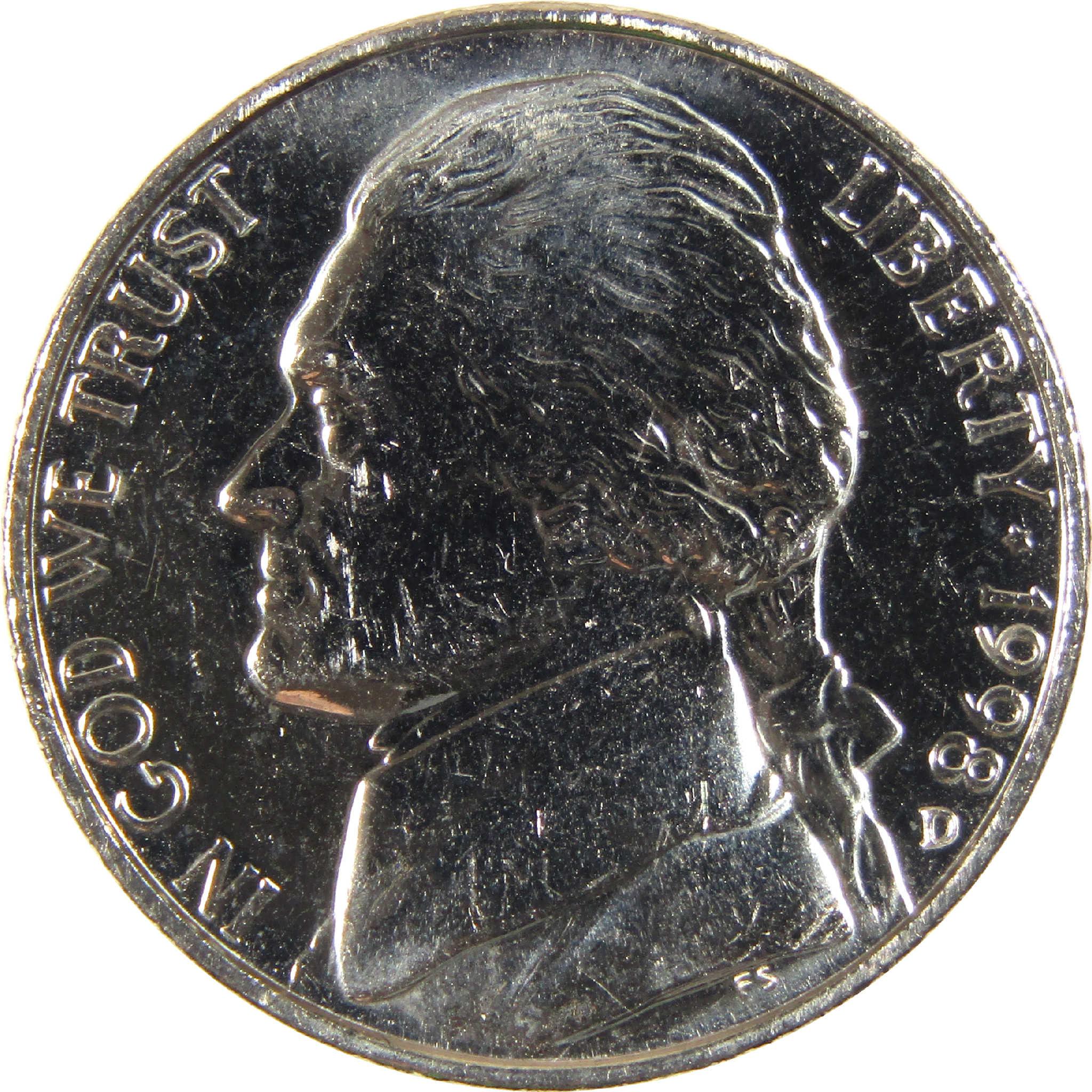 1998 D Jefferson Nickel Uncirculated 5c Coin