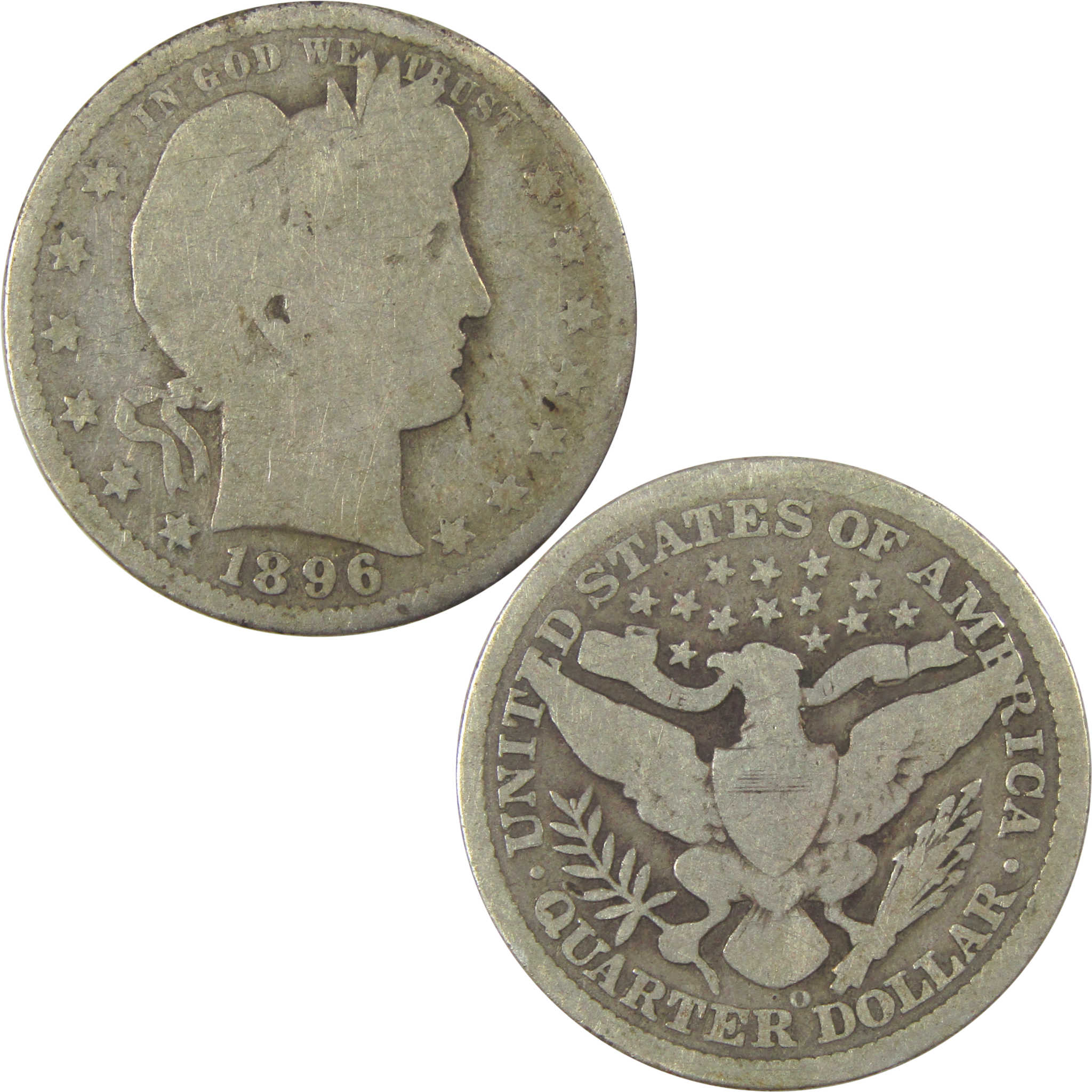 1896 O Barber Quarter G Good Silver 25c Coin SKU:I21862