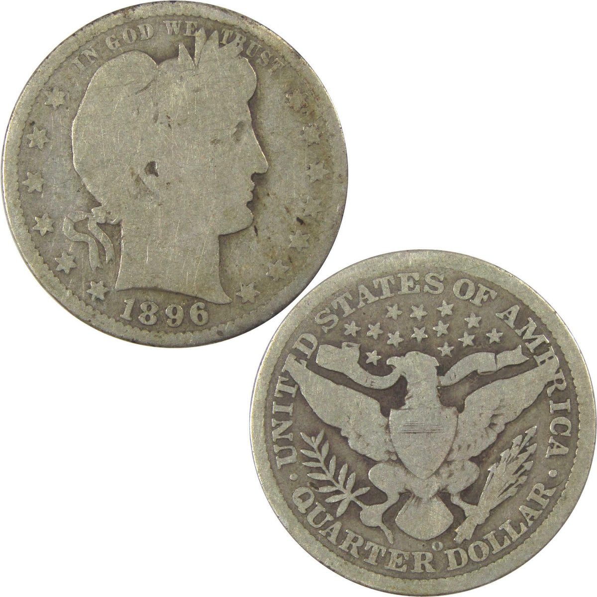 1896 O Barber Quarter G Good Silver 25c Coin SKU:I21862