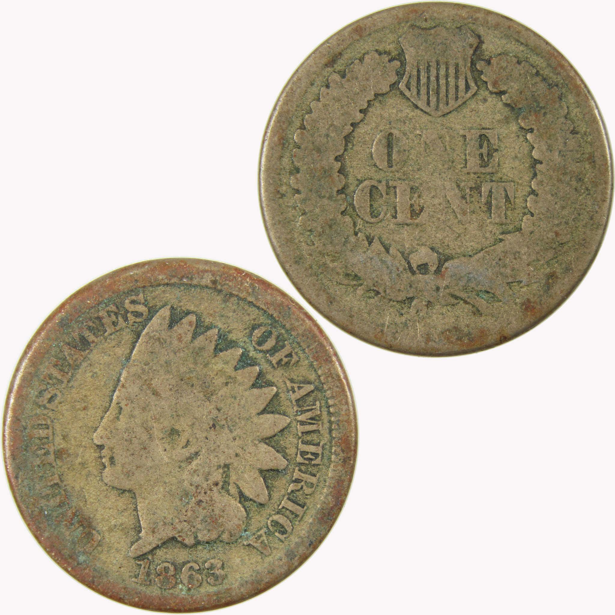 1863 Indian Head Cent AG About Good Penny 1c Coin SKU:CP1093