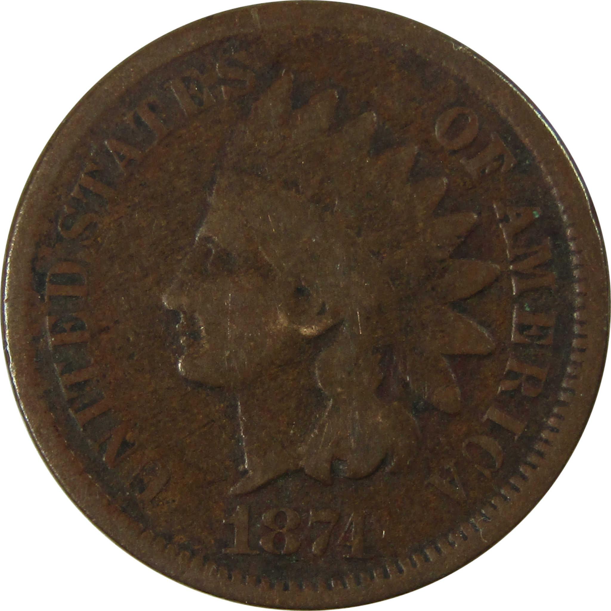 1874 Indian Head Cent G Good Penny 1c Coin Collectible SKU:I26413