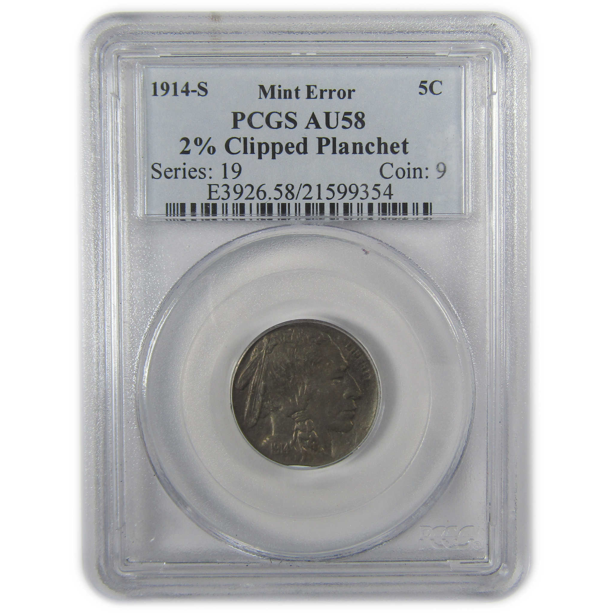 1914 S Buffalo Nickel AU 58 PCGS Clipped Planchet Error SKU:I20030