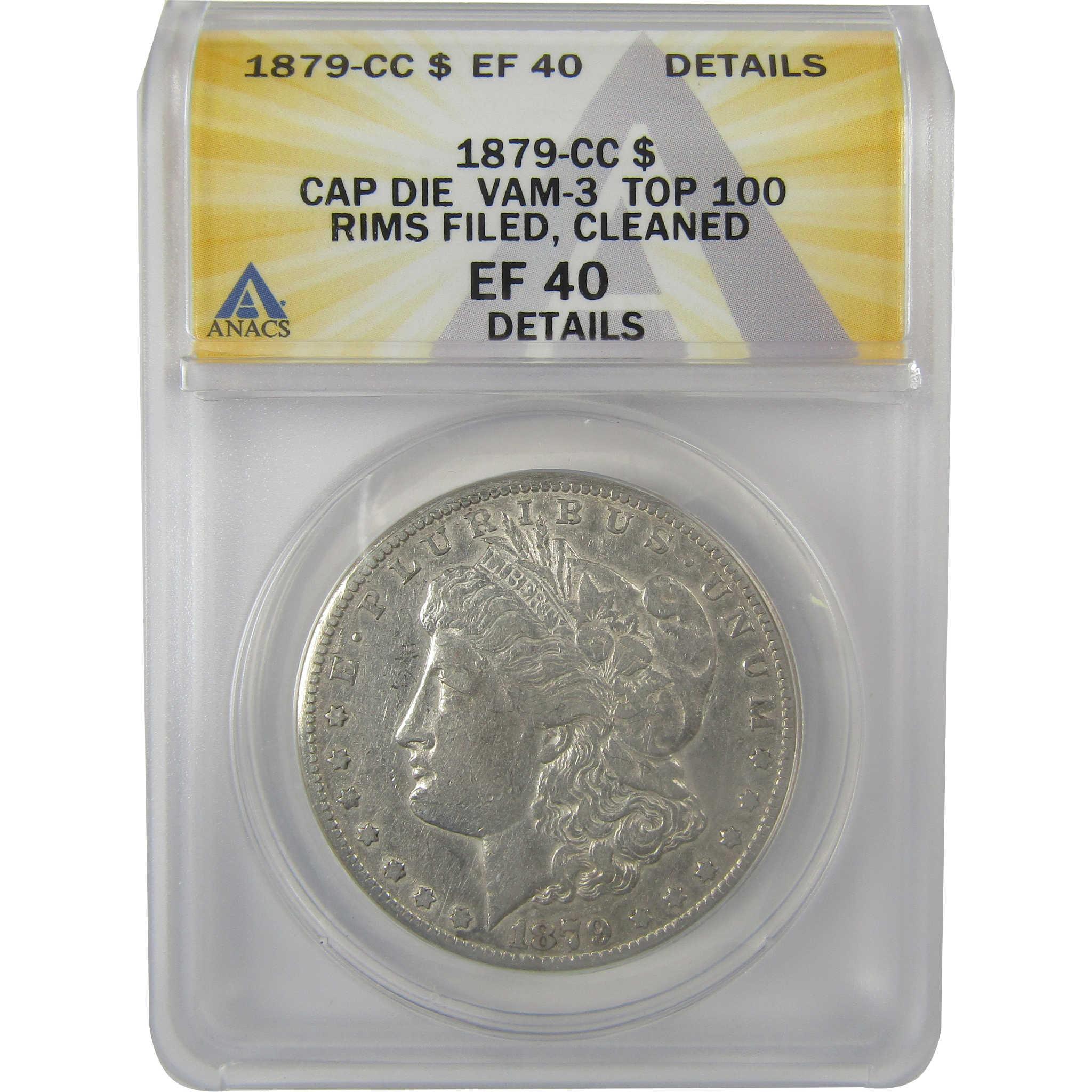 1879 CC VAM-3 Capped Die Morgan Dollar EF 40 Details ANACS SKU:I21296 - Morgan coin - Morgan silver dollar - Morgan silver dollar for sale - Profile Coins & Collectibles