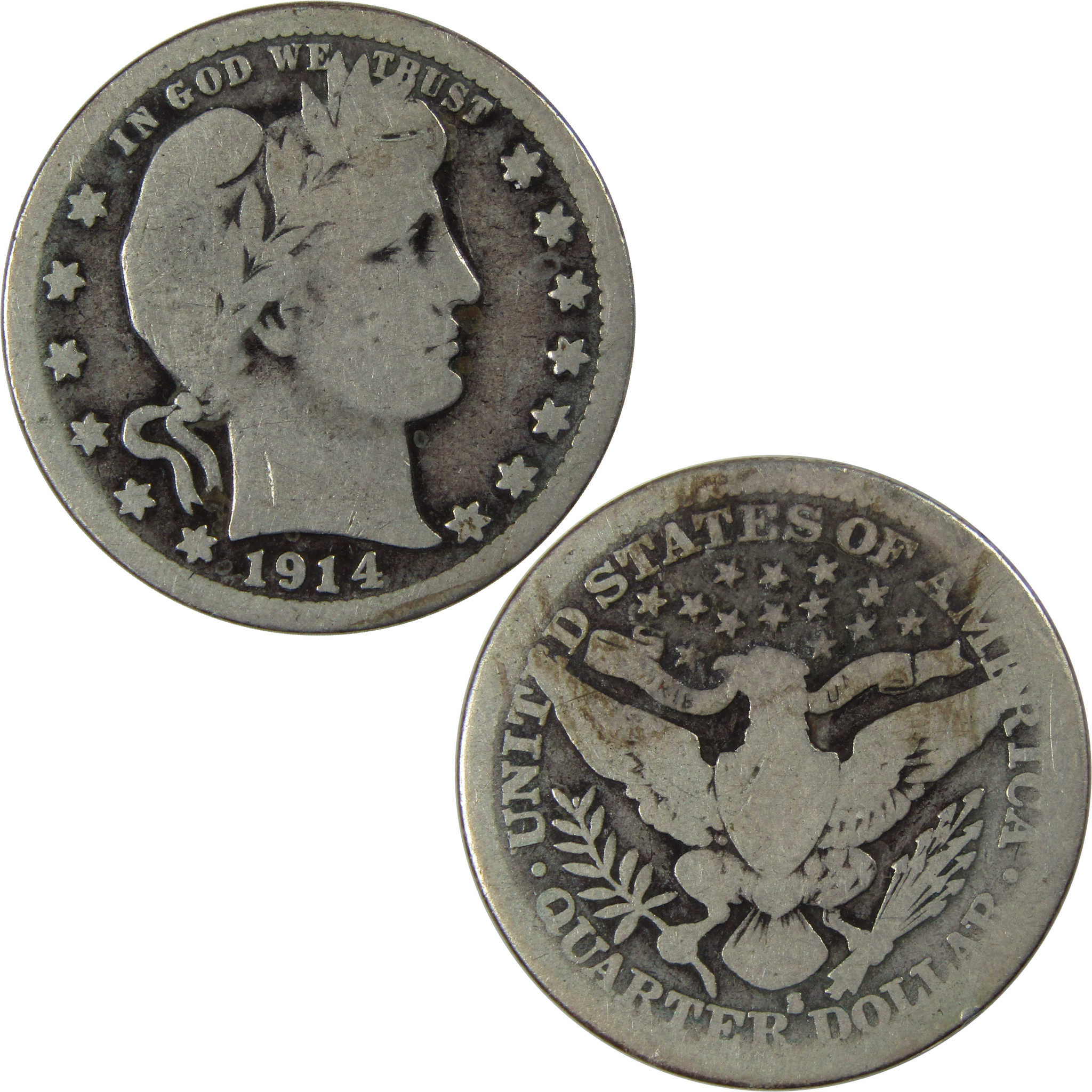 1914 S Barber Quarter AG About Good Silver 25c Coin SKU:I23458