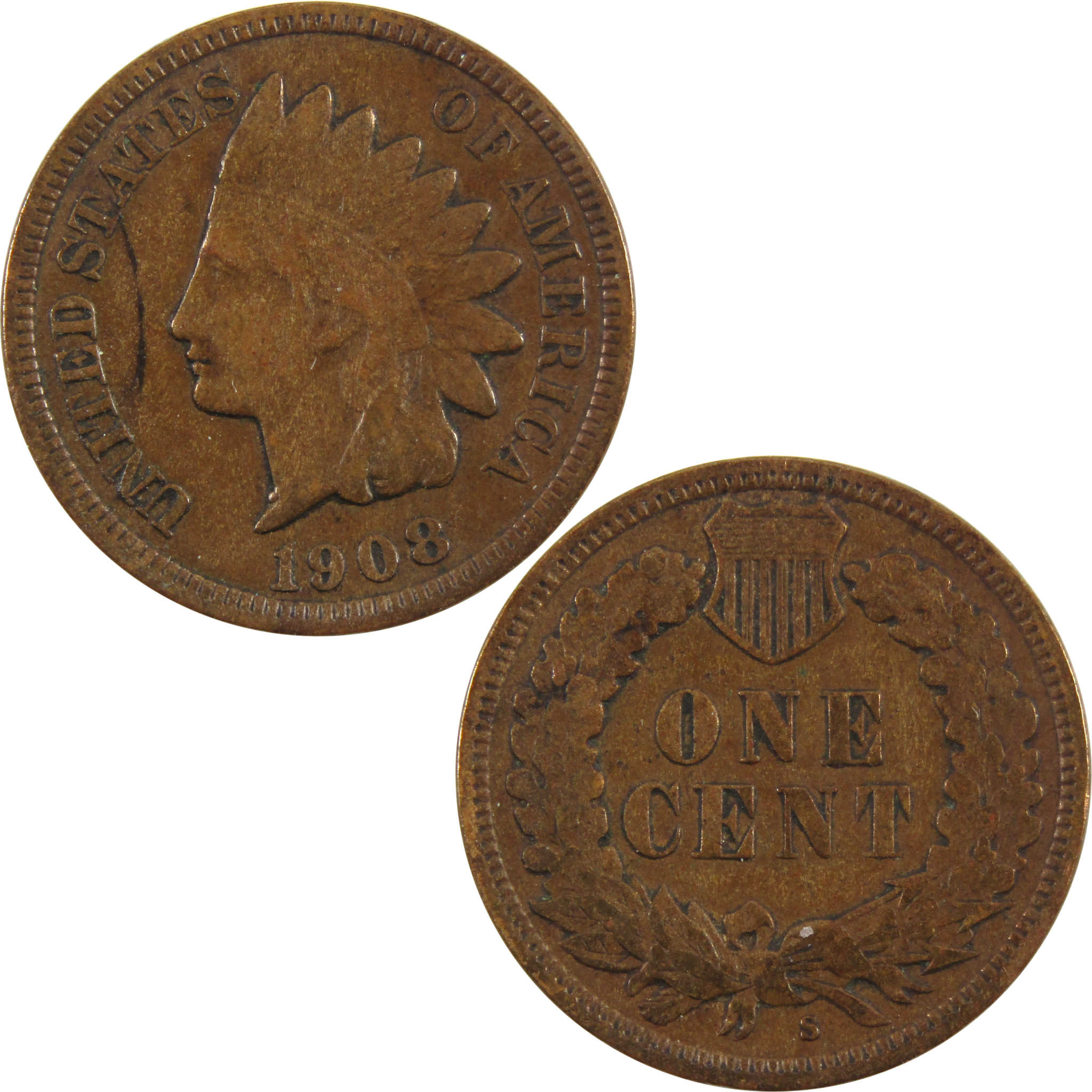 1908 Indian Head Cent VF Very Fine Penny 1c Coin SKU:CPC4968