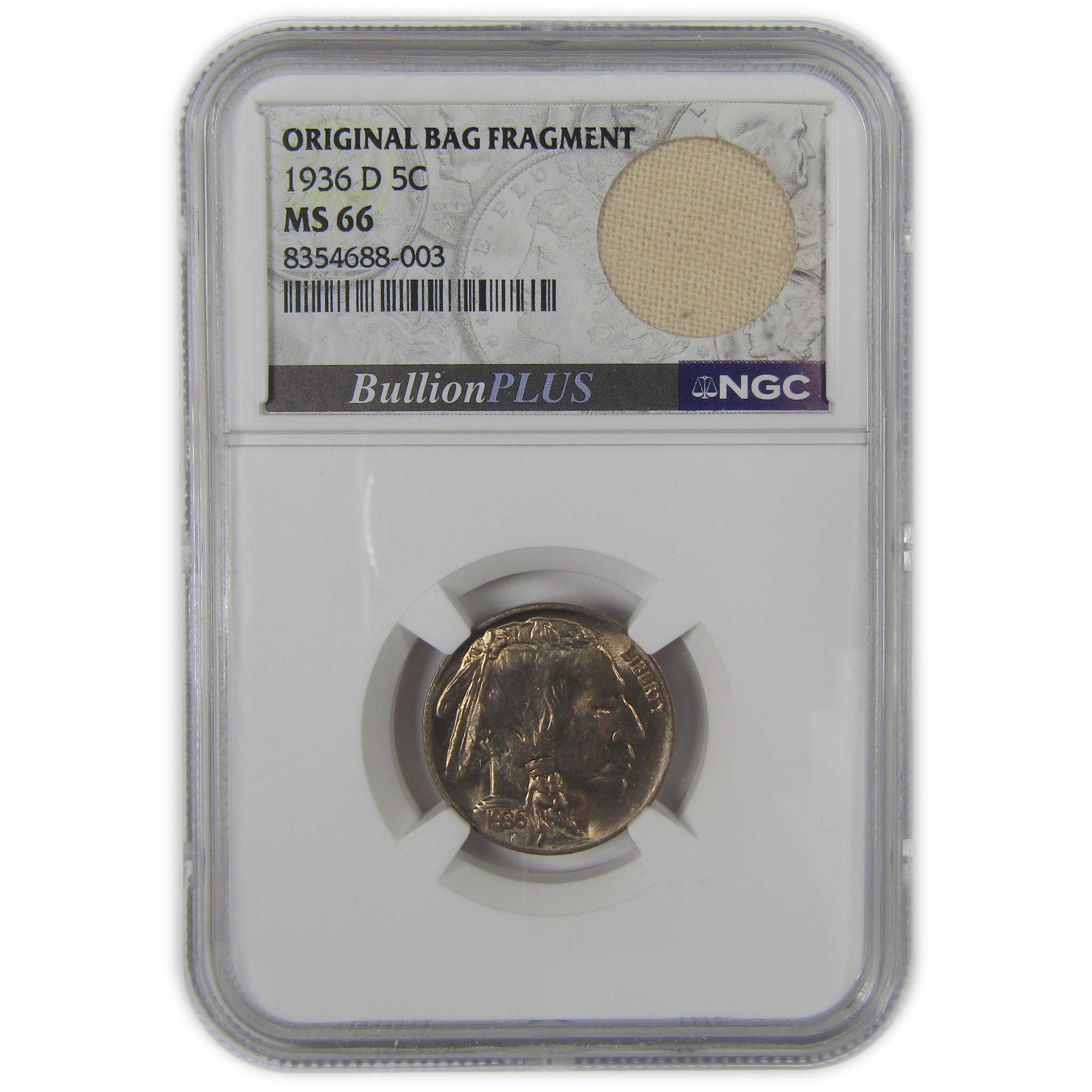 1936 D Indian Head Buffalo Nickel MS 66 NGC Bag Fragment SKU:I22660