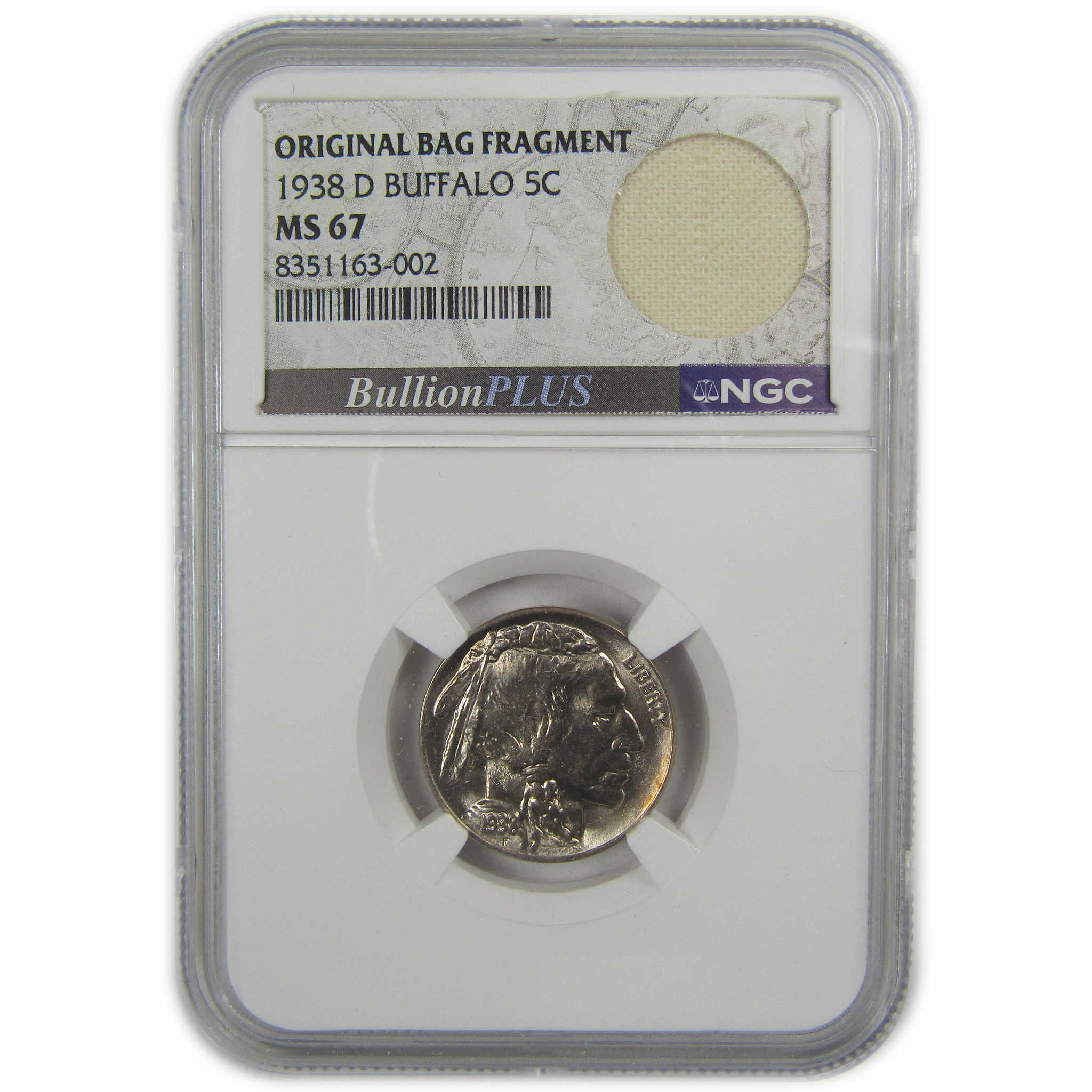 1938 D Indian Head Buffalo Nickel MS 67 NGC Bag Fragment SKU:I20545