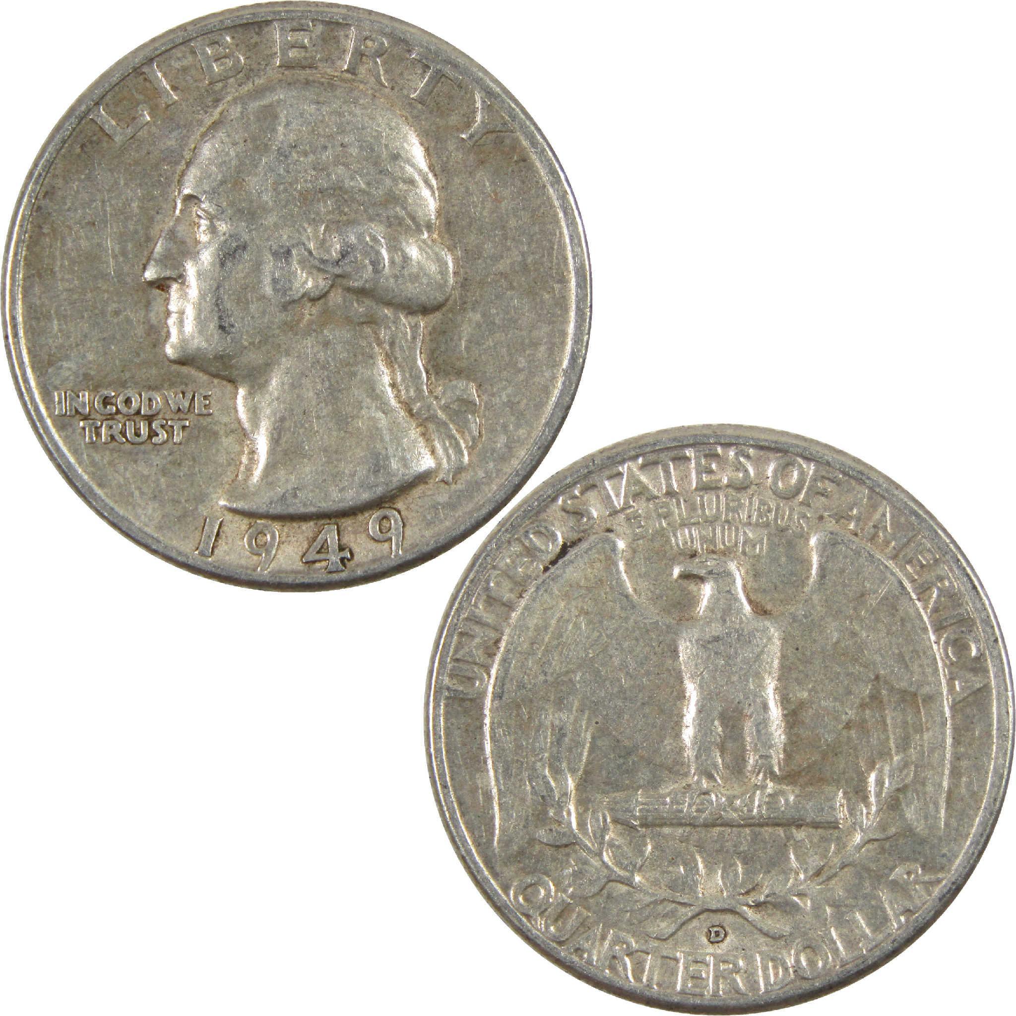 1949 D Washington Quarter Circulated Silver 25c Coin Collectible