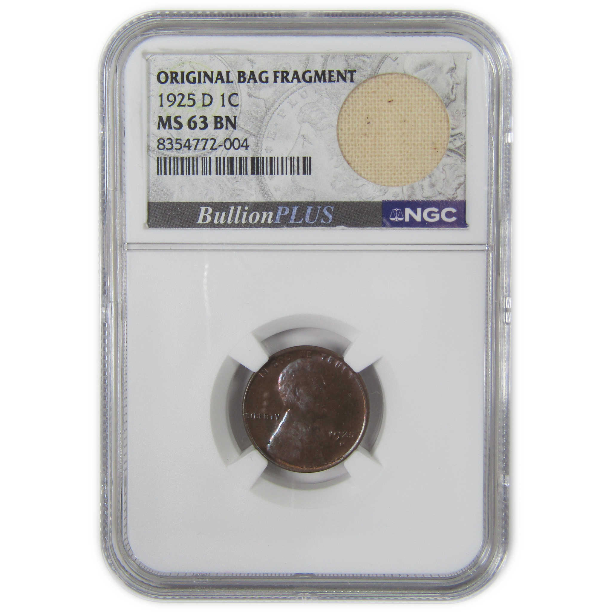 1925 D Lincoln Wheat Cent MS 63 BN NGC Bag Fragment SKU:I23377