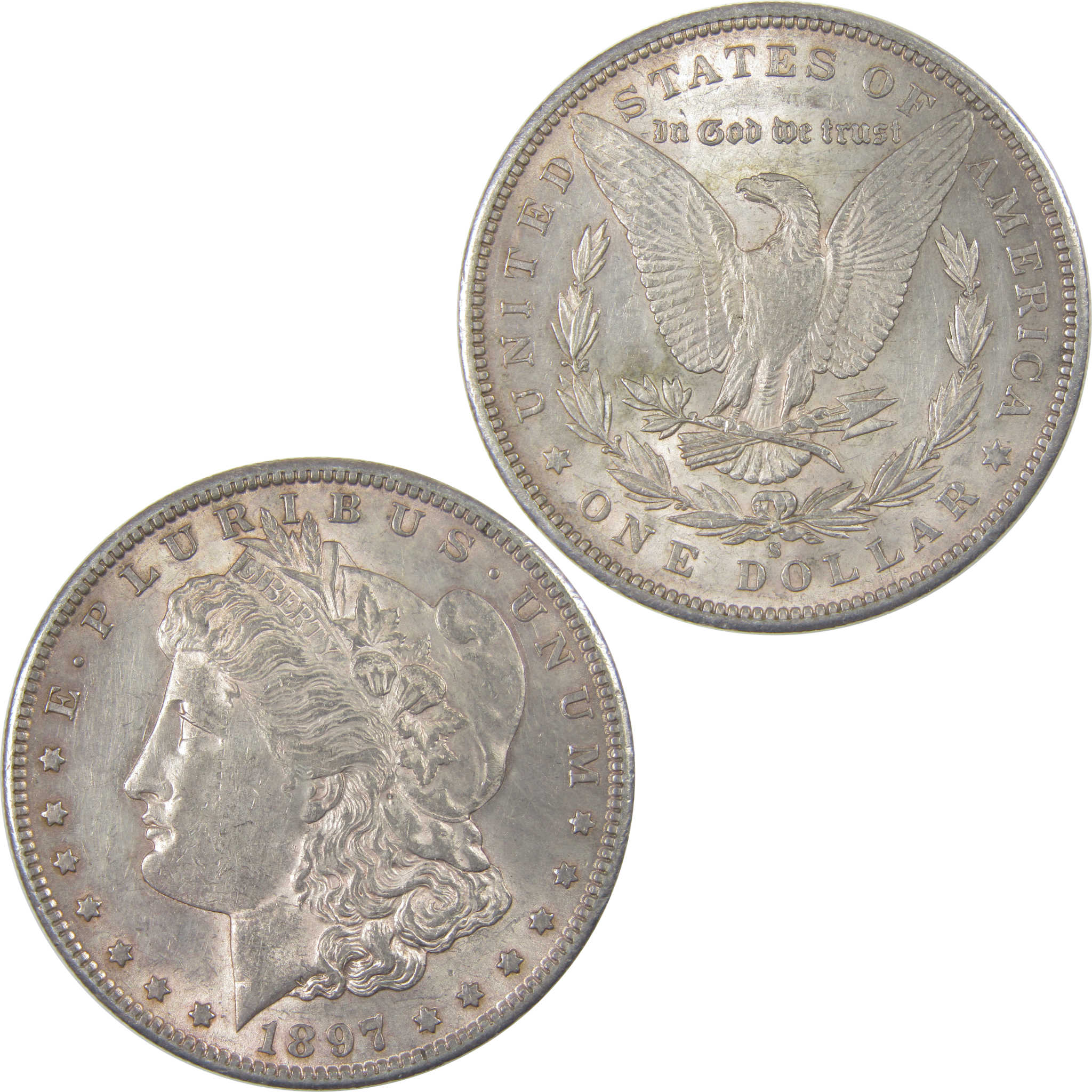 1897 S Morgan Dollar AU About Uncirculated Details Silver SKU:I23845 - Morgan coin - Morgan silver dollar - Morgan silver dollar for sale - Profile Coins & Collectibles