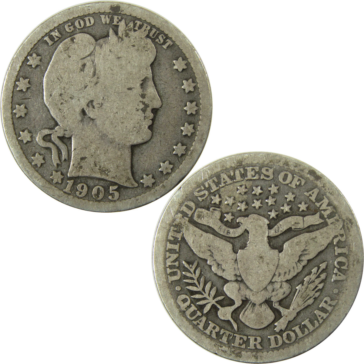 1905 Barber Silver Quarter G Good 25c Coin Collectible SKU:I28497