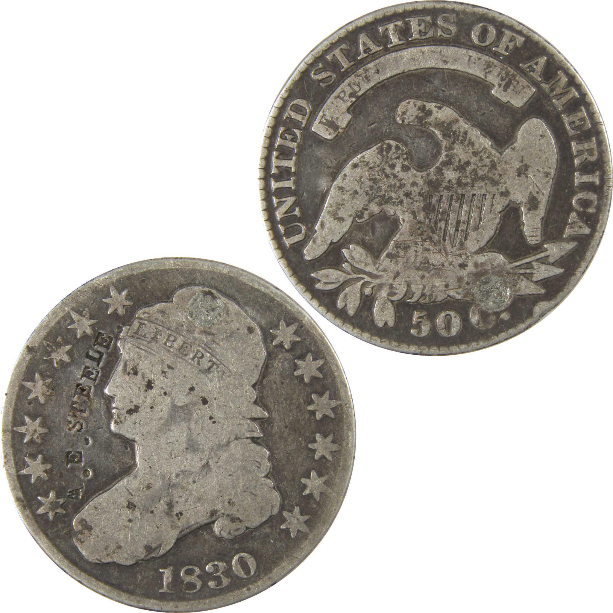 1830 Sm O Capped Bust 50C VG Silv Counterstamp A.E.STEELE. SKU:I22757