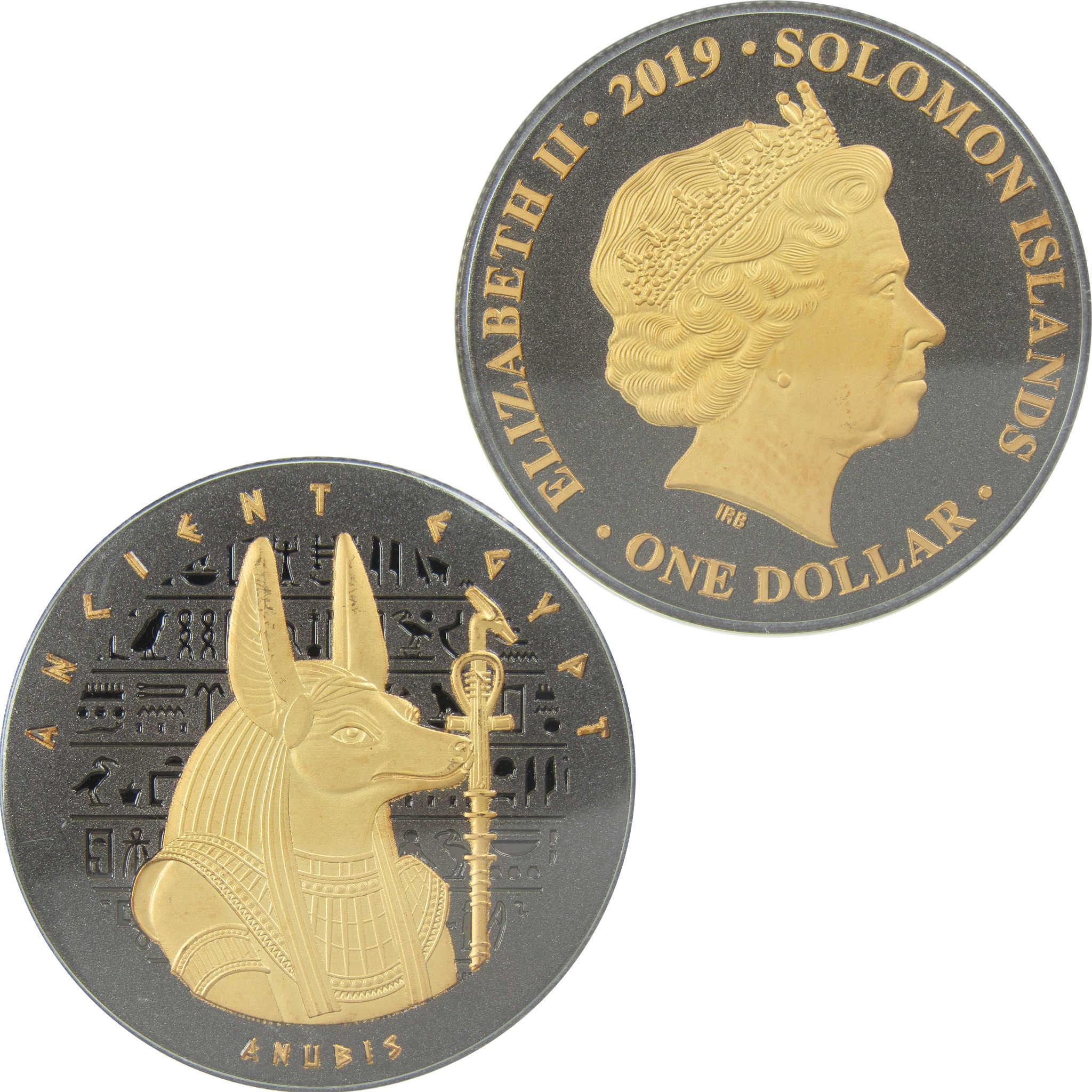 Ancient Egypt Anubis $1 Black Nickel Gold Plated 2019 Solomon Islands