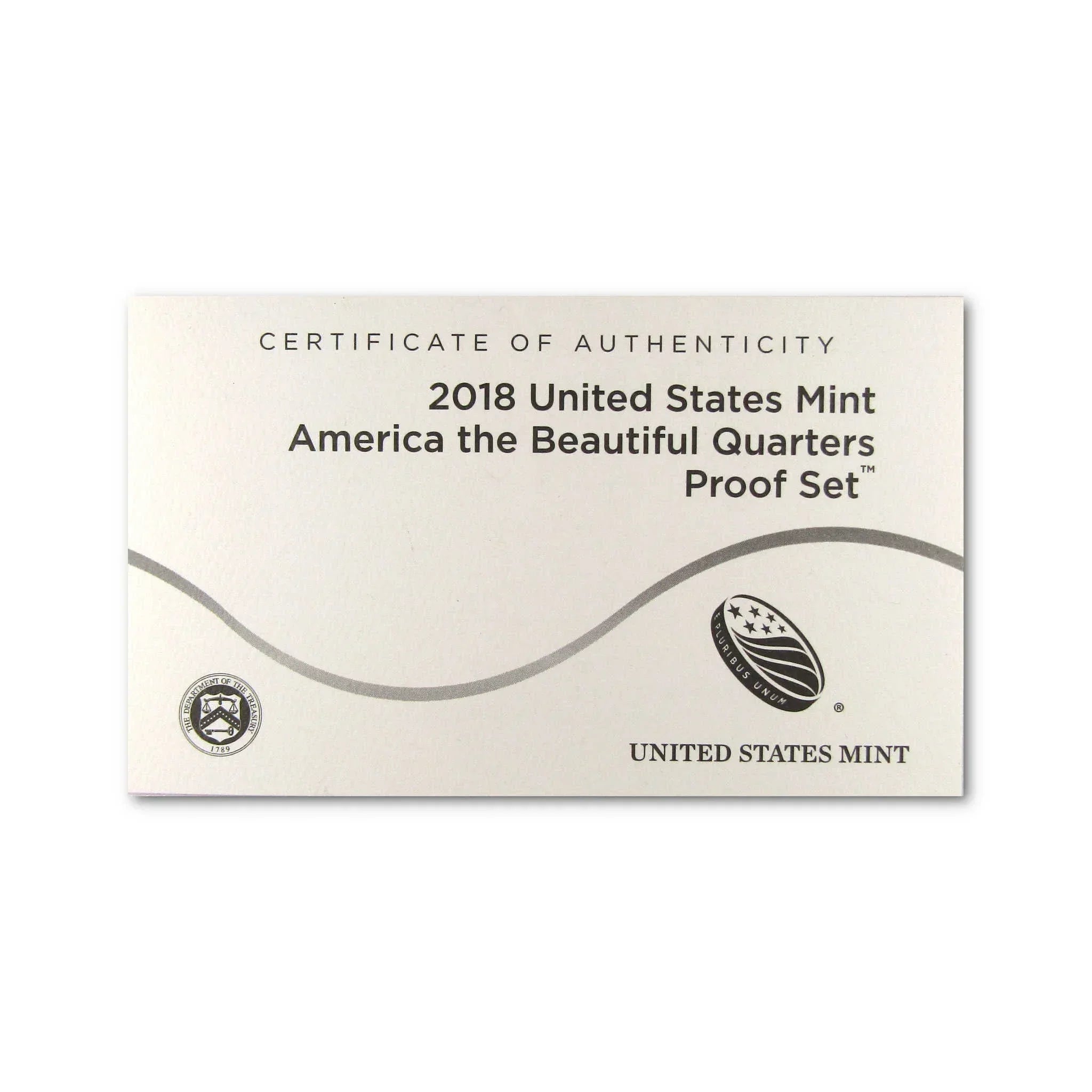 2018 United States Mint America the Beautiful Quarters Proof Set certificate of authenticity