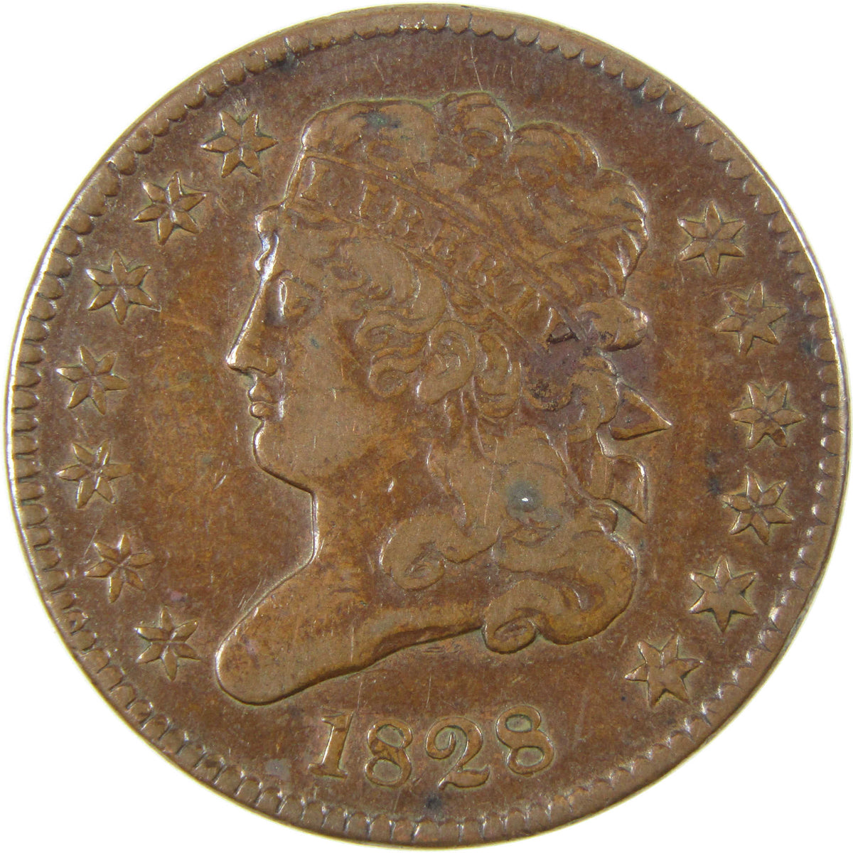 1828 13 Stars Classic Head Copper Half Cent VF Very Fine 1/2c Coin