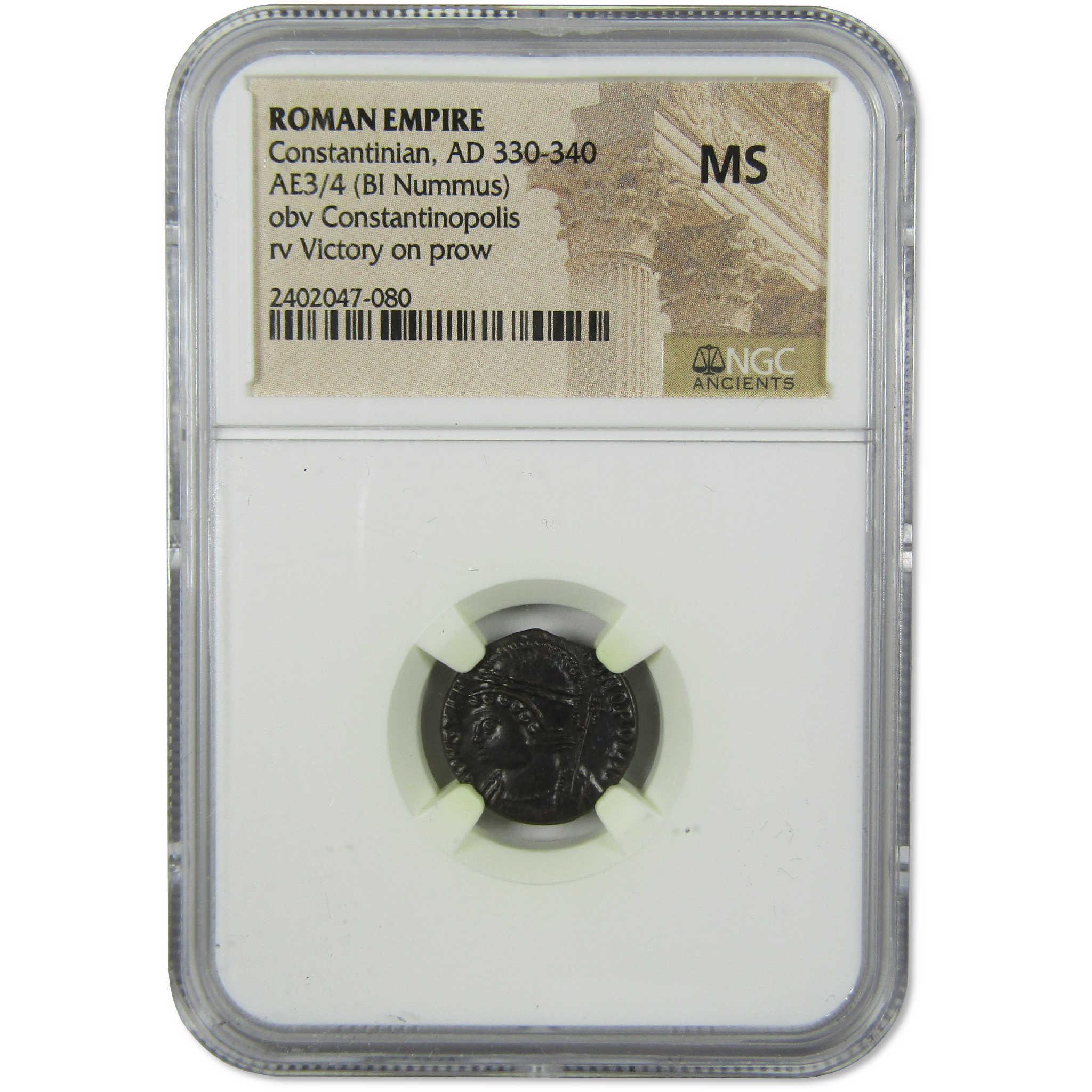 330-340 AD Constantinian Copper Nummus Victory on Prow MS NGC Ancient