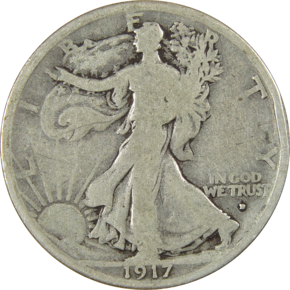 1917 D Obverse Liberty Walking Silver 50c G Good Details SKU:I28624