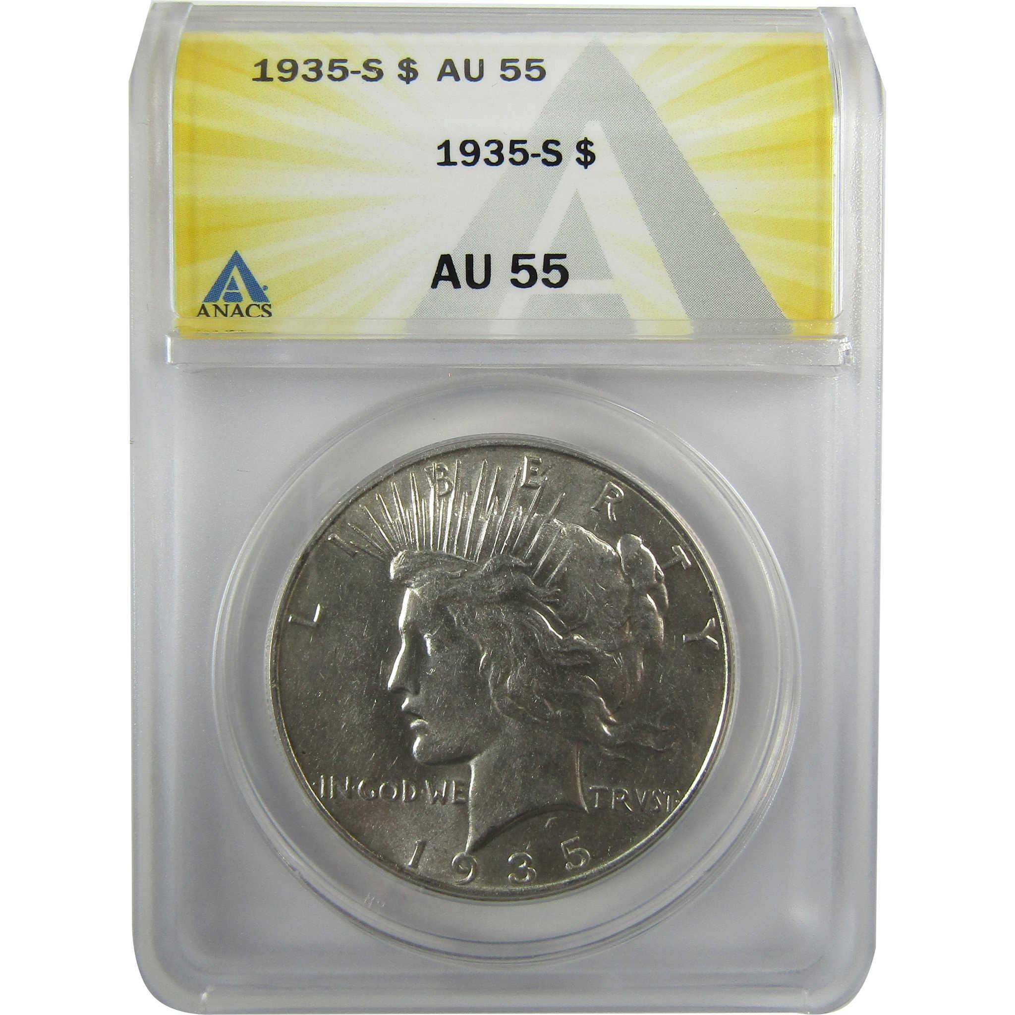 1935 S Peace Silver Dollar AU 55 ANACS $1 Coin Collectible SKU:I28082